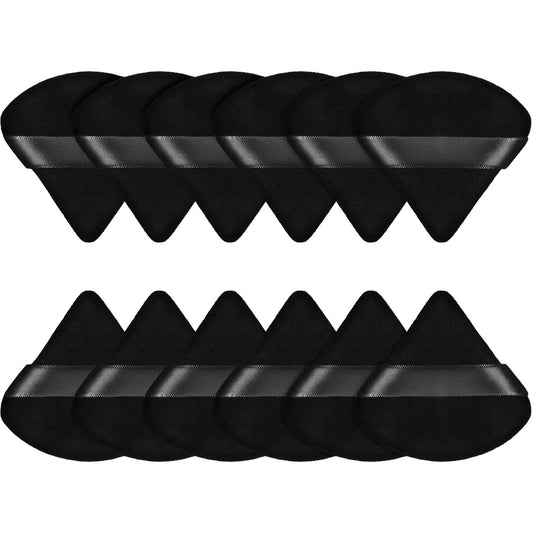 Maitys 12 Pieces Powder Puff Triangle Face Makeup Cosmetic for Loose Powder Soft Body Washable Reusable Foundation Sponge Mineral Wet Dry Makeup Tool for Women(Small,Black)