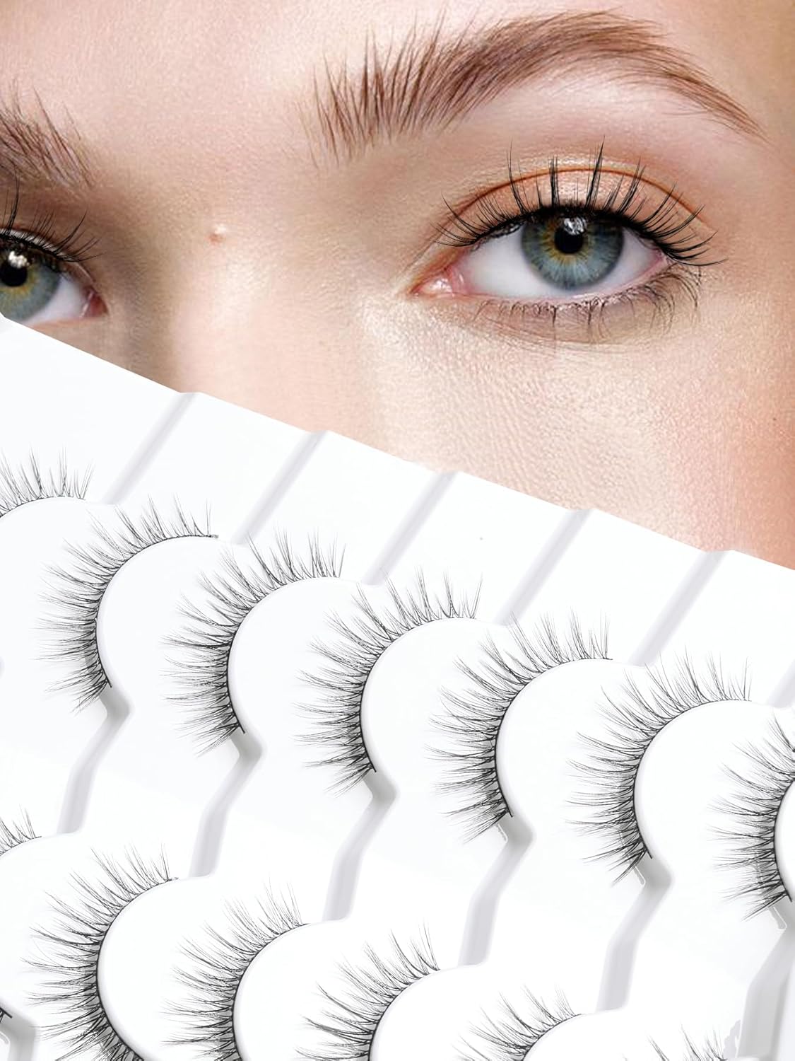 Anime Lashes Wispy False Eyelashes Natural Look 12MM Strip Lashes Thin Band False Lashes 3D Volume Fake Eyelashes 7 Pair C Curl Lash Pack Siligli