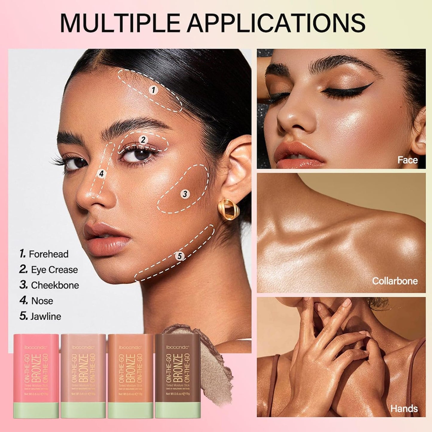 On-The-Go Bronzer Stick,Multi-Use Cream Contour Stick,Natural Long Lasting Face Bronzer,Smooth Highlighter Contour Stick,Bronze Contour Makeup Facial Shaping,01 Warm Glow