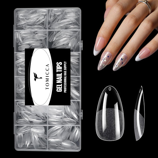 TOMICCA Nail Tips Medium Almond Nail Tips 240Pcs Clear Acrylic Nails Pre-shape Gel Nails for Nail Extension False Nail Tips 12 Sizes