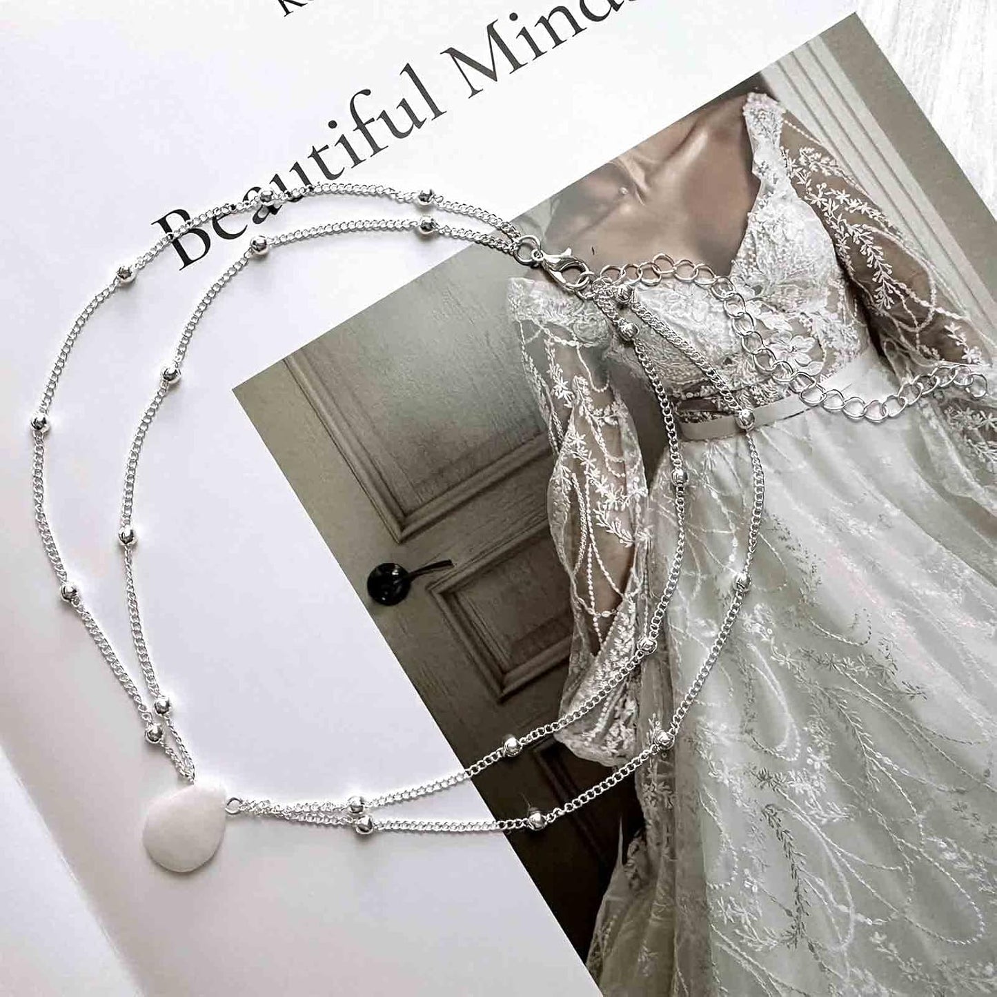 Layered Teardrop Pendant Necklace Teardrop Natural Stone Necklace Teardrop Gemstone Necklace Chain White Teardrop Necklace Choker Gold Satellite Chain Necklace Jewelry for Women and Girls