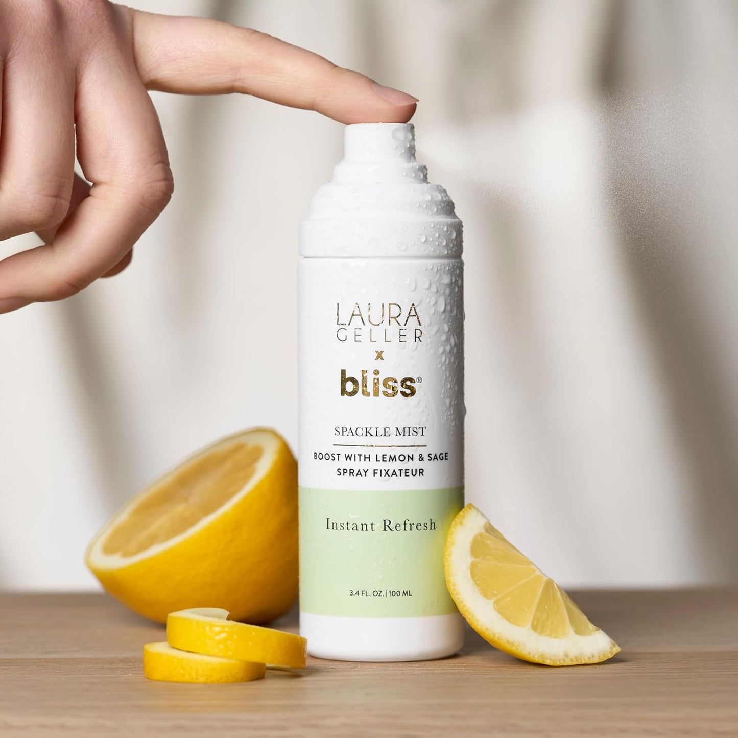 LAURA GELLER NEW YORK x Bliss Spackle Mist Boost with Lemon & Sage - Long-Lasting Dewy Skin Makeup Setting Spray - Brighten and Soothe Dull Skin