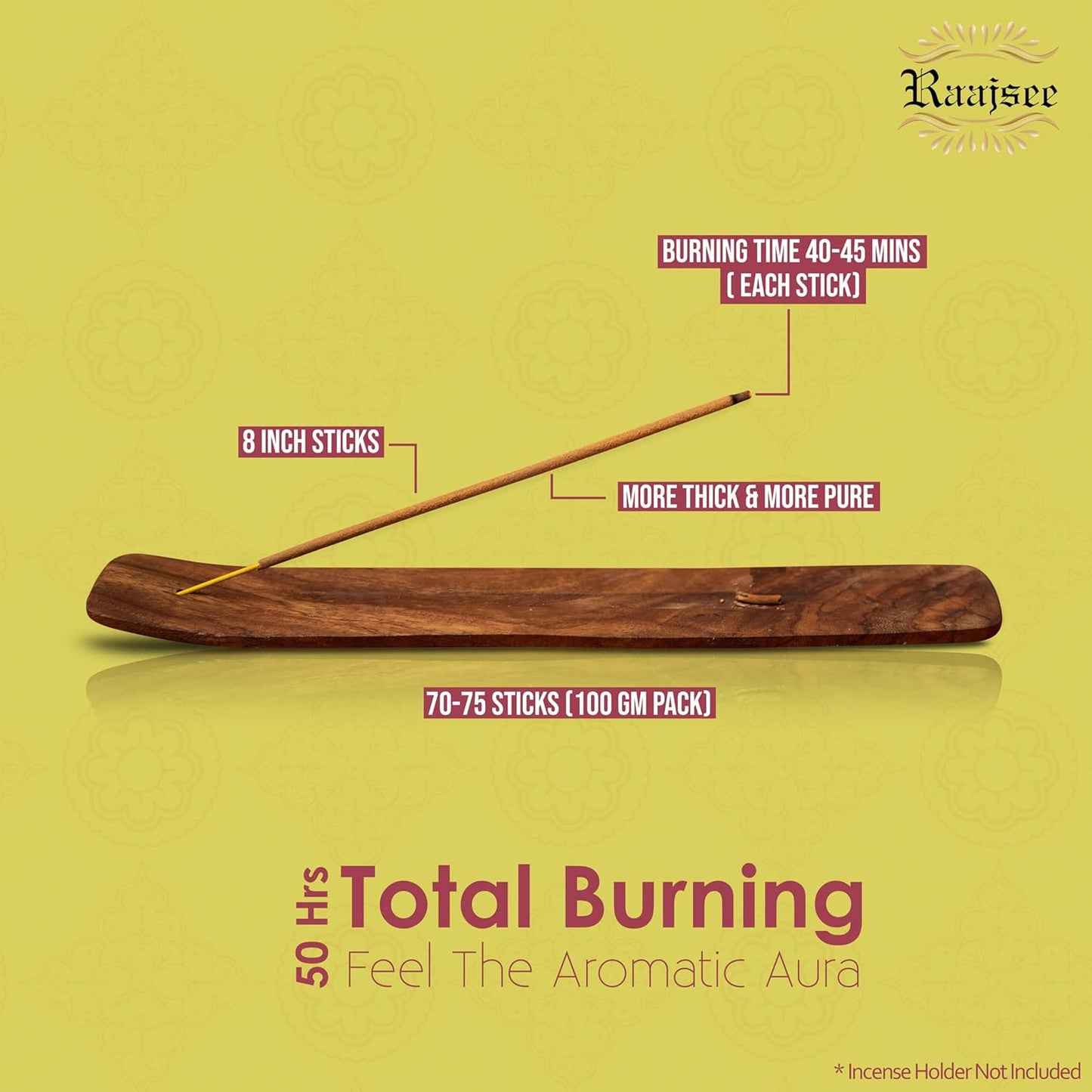 Raajsee Citronella Incense Sticks 100 gm Pack-100% Pure Organic Natural Hand Rolled Free from Chemicals-Perfect for Church,Aromatherapy,Relaxation,Meditation,Positivity & Sensual Therapy