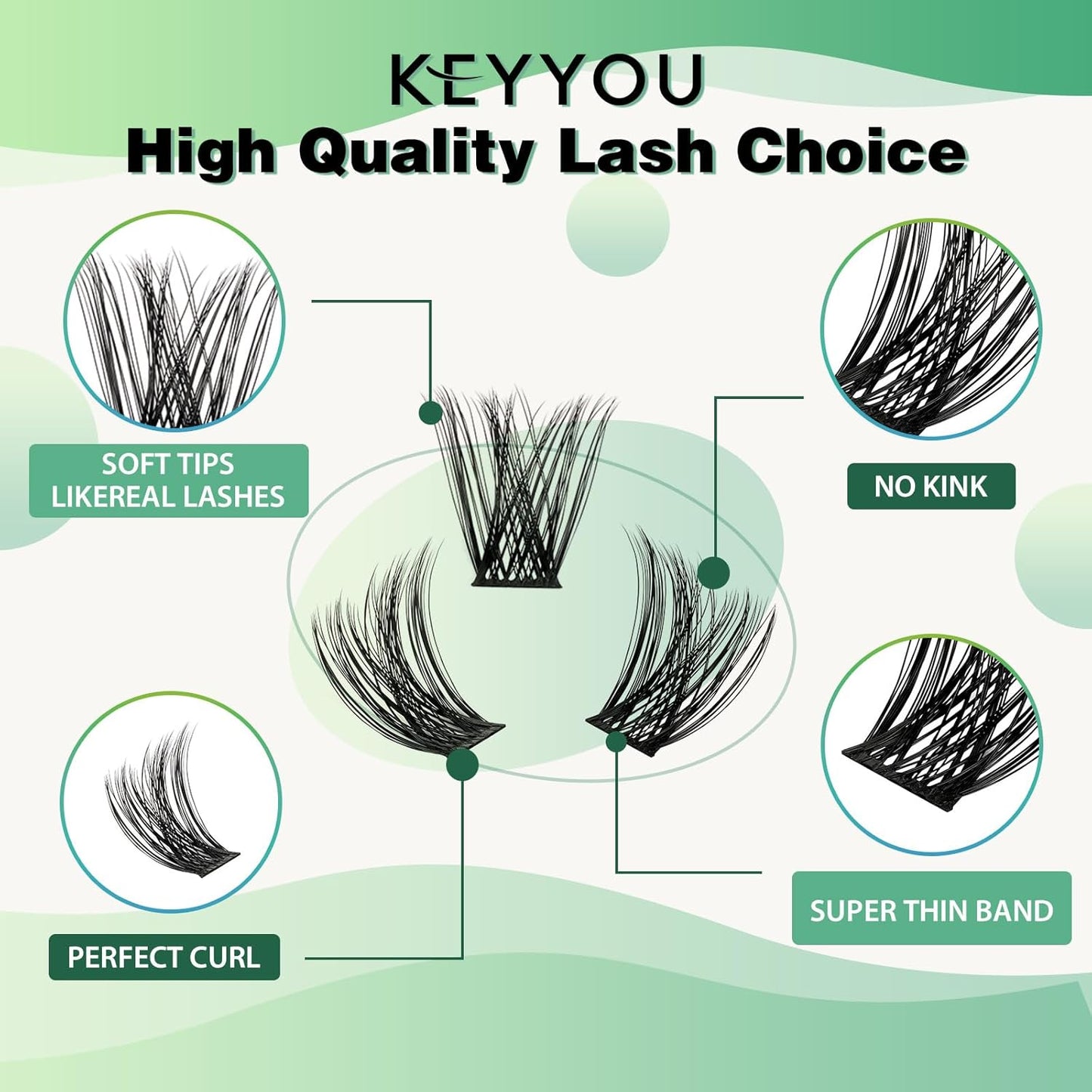 KEYYOU Volume Wispy Lash Extension 96pcs Individual Lashes D Curl 14mm Soft&Comfortable Easy DIY at Home (Y18, D-14mm)