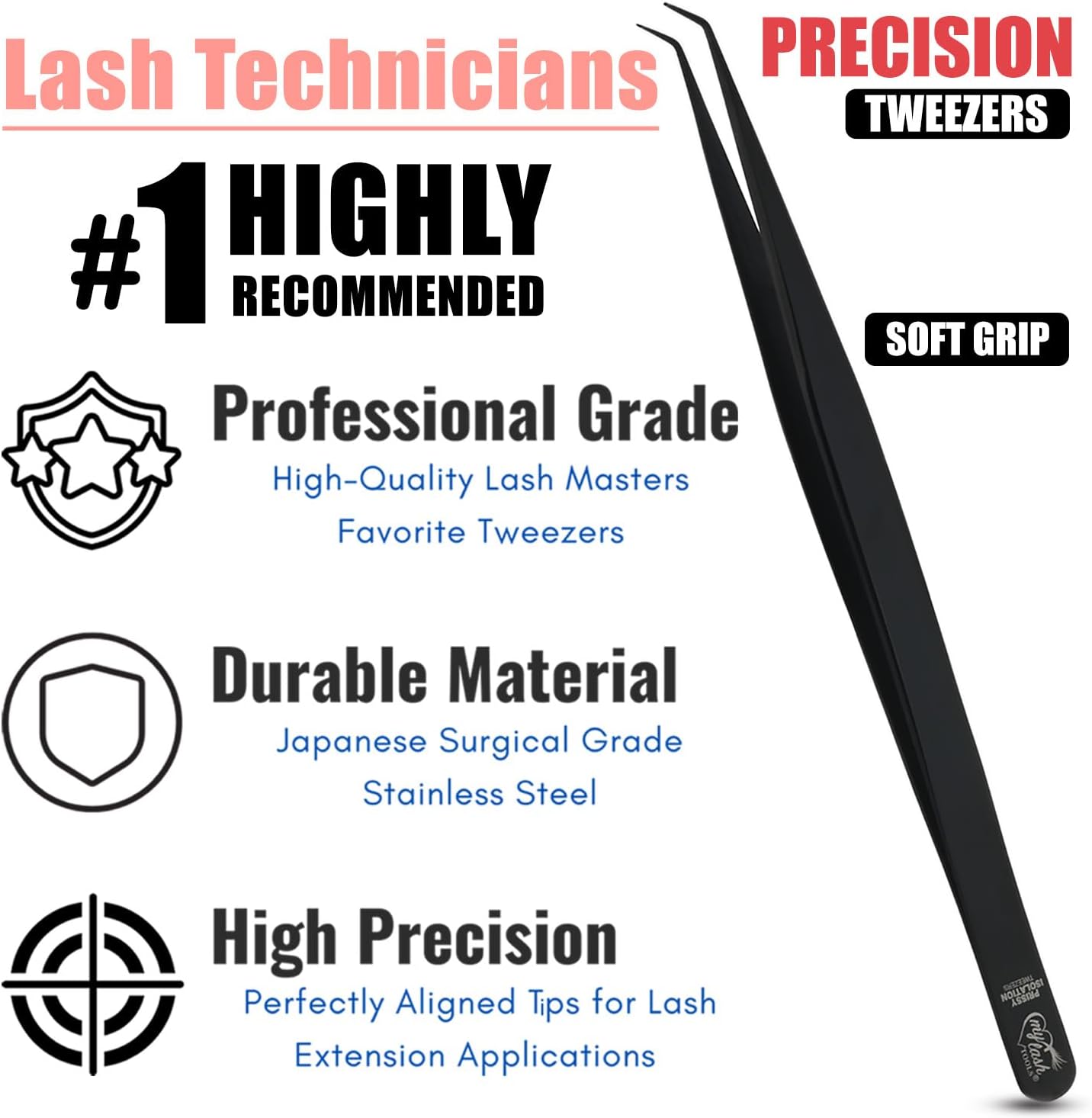 Isolation Tweezer for Eyelash Extensions – 14cm Curved Lash Tweezer, Stainless Steel, Best for Individual Isolation & Classic Lashes, Pinzas para Twisers (Black Titanium)