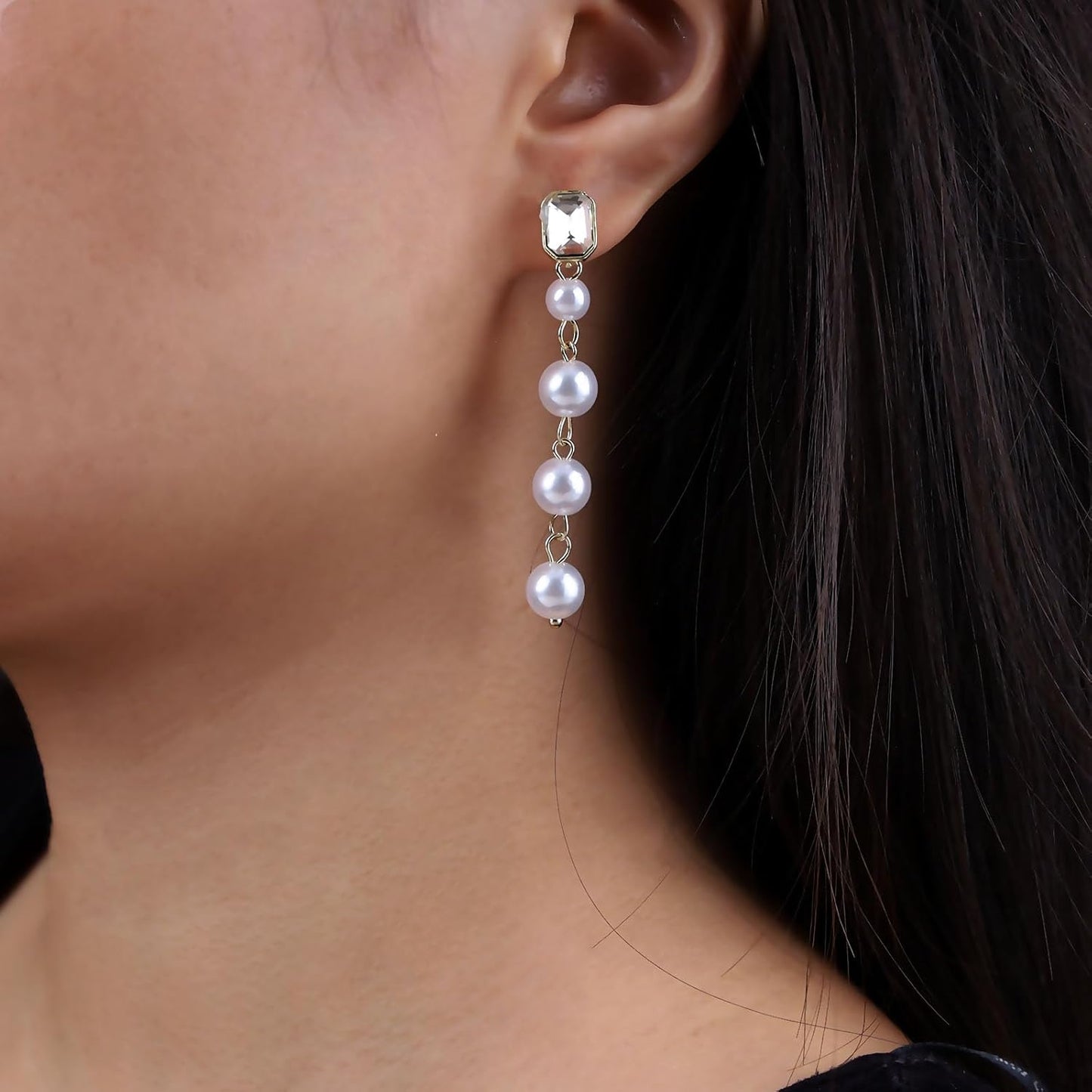 Vintage Crystal Pearl Drop Earrings Long Pearl Chain Earrings Gold Pearl Tassel Earrings Shine Bridal Cz Rhinestone Pearl Earrings Jewelry for Women