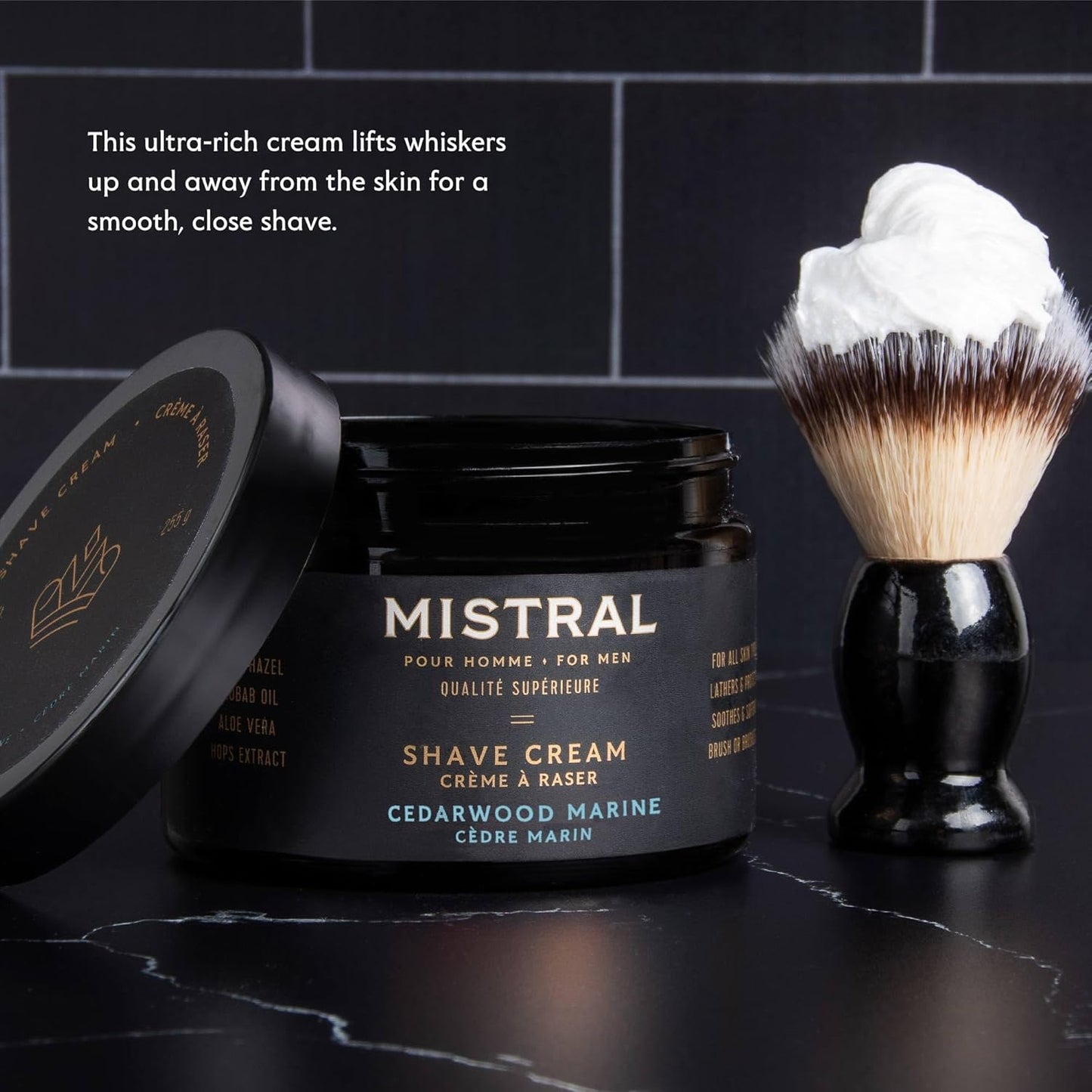 Mistral Cedarwood Marine Shaving Cream for Men | Smooth Triple Layered Foam | Men’s Shave Cream with Organic Plant Extracts | pH-balanced, Phthalates & Paraben-Free | Made in USA. 9oz Tub