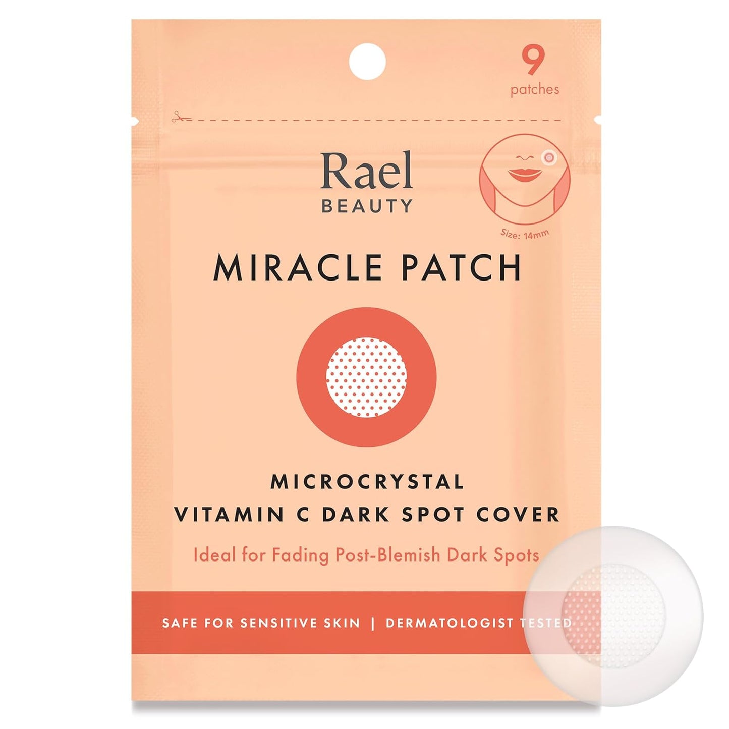 Rael Pimple Patches, Miracle Microcrystal Vitamin C Dark Spot Cover - Hydrocolloid Patch with Glutathione and Niacinamide, Treatment for Post Acne, Korean Skin Care, Vegan, Cruelty Free (9 Count)