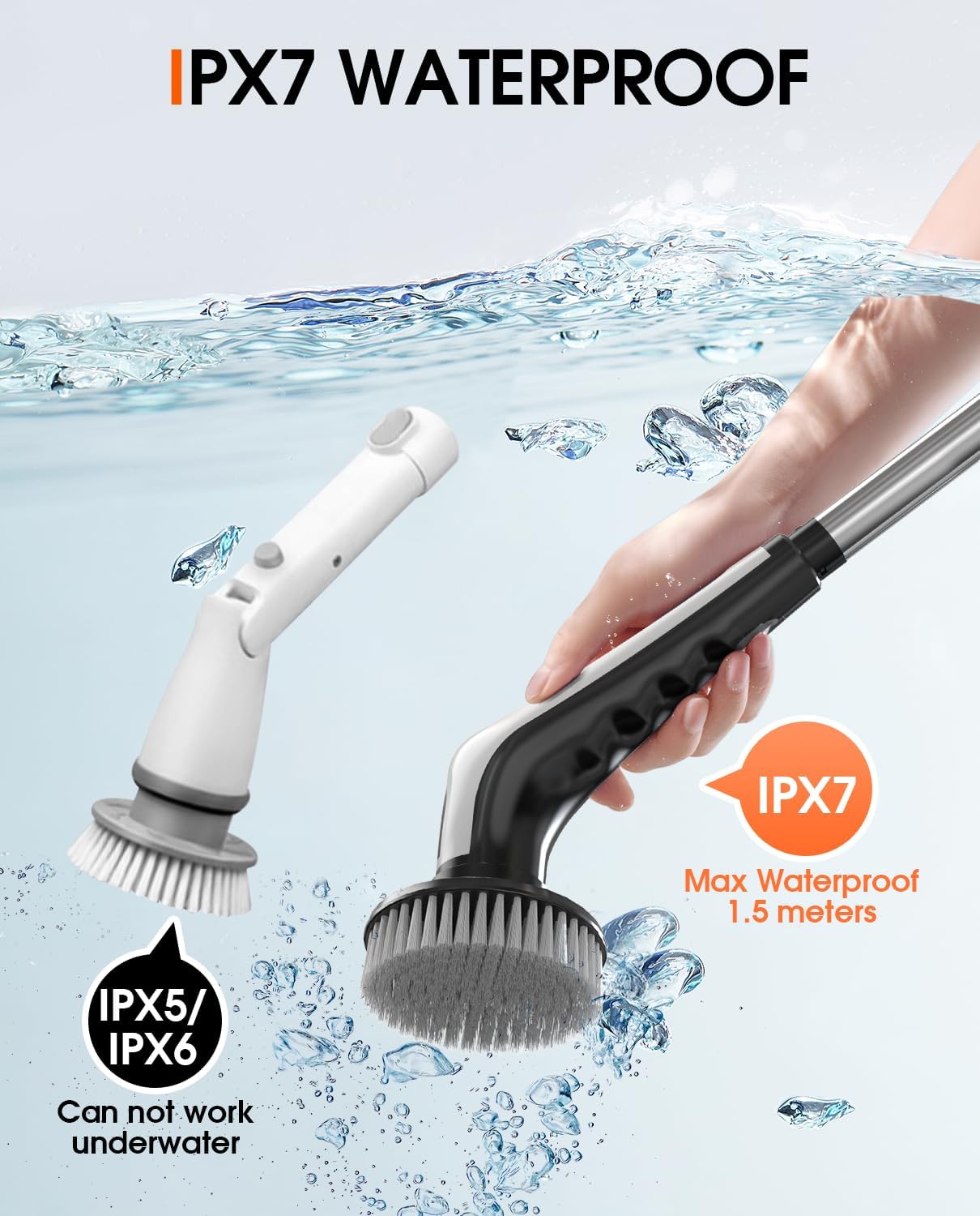 Electric Spin Scrubber, Rocfinity IPX7 Waterproof Cordless Cleaning Brush, 9 Brushs Heads Shower Scrubber - Extendable Long Handle Electric Cleaner Brush for Window,Floor,Car,Bathtub,Kitchen