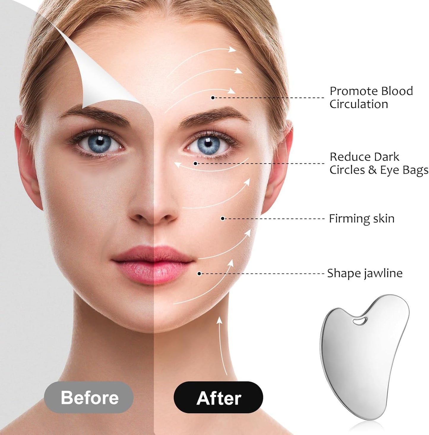 Gua Sha Facial Tools Guasha Tool Gua Sha Jade Stone for Face Skincare Facial Body Acupuncture Relieve Muscle Tensions Reduce Puffiness Festive Gifts (Matte Silver)