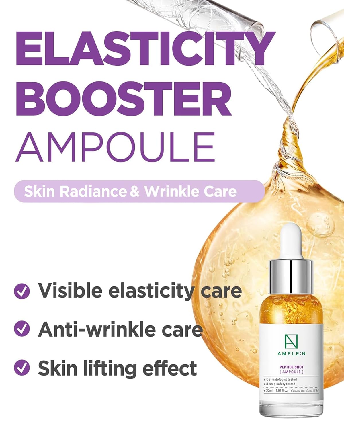 AMPLE:N Peptide Shot Ampoule - Anti-Aging Face Ampoule with Peptide Threads to Minimize Wrinkles and Improve Firmness - Serum to Lift Sagging Skin - Visibly Plump, 1.01 fl. Oz