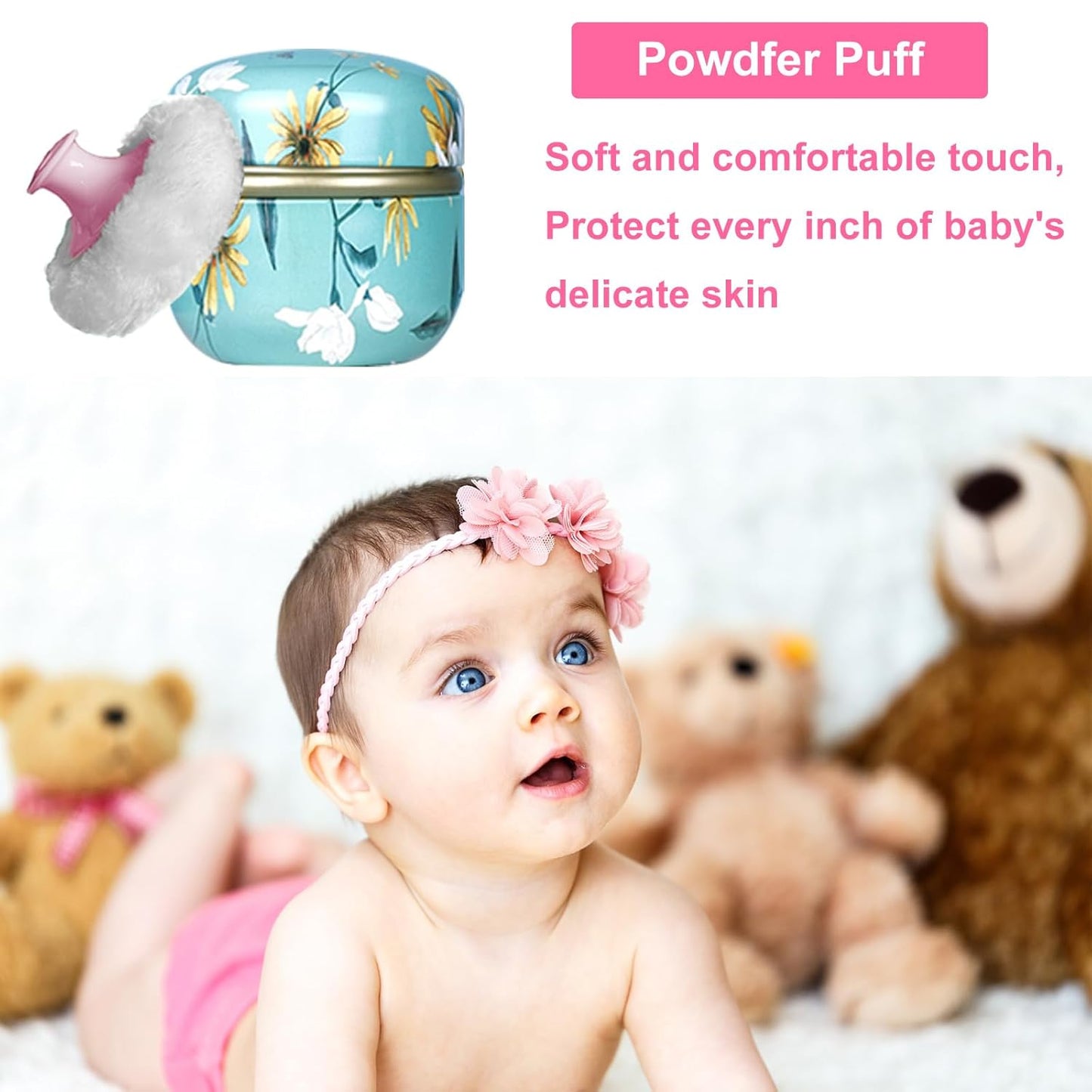 Body Powder Puff and Container for Dusting Powder, Women Powder Puff and Powder Case for Bath and Travel (Chrysanthemum)