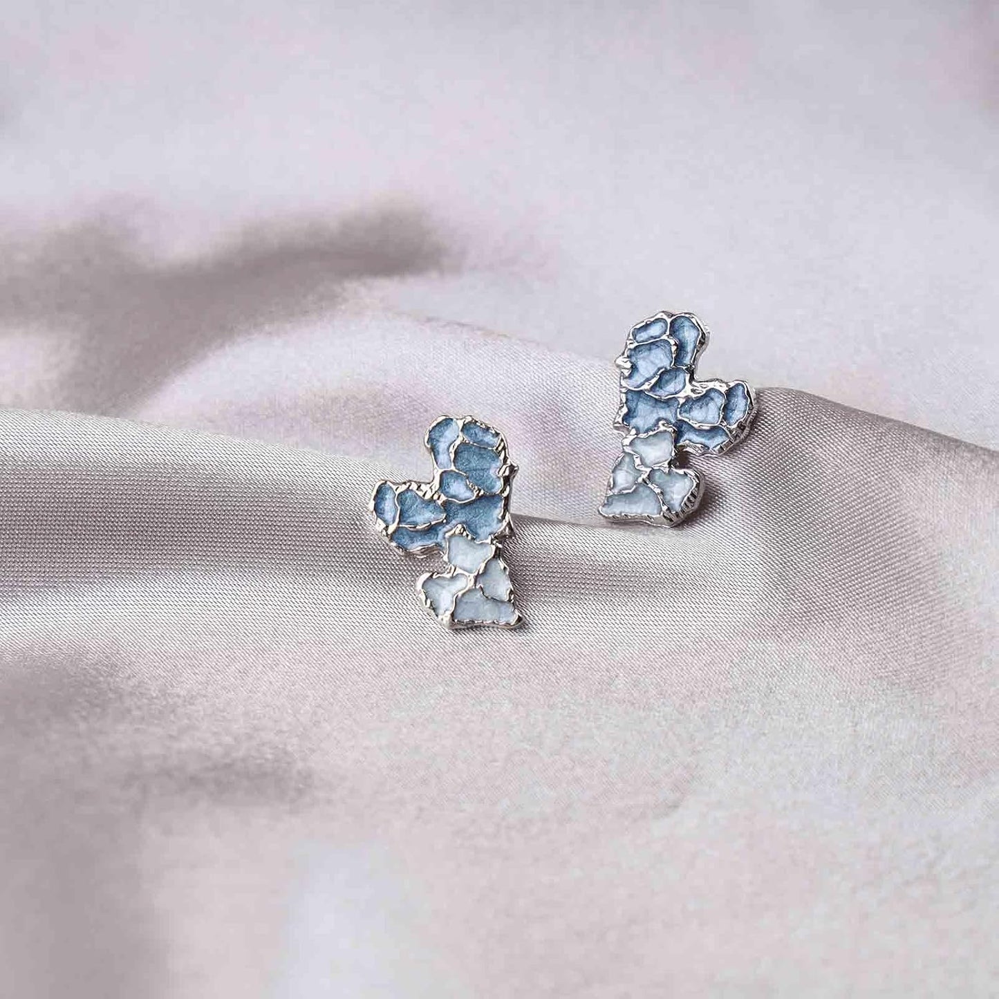 Vintage Blue Heart Stud Earrings Acrylic Heart Earrings Resin Blue Heart Earrings Double Love Heart Earrings Jewelry for Women