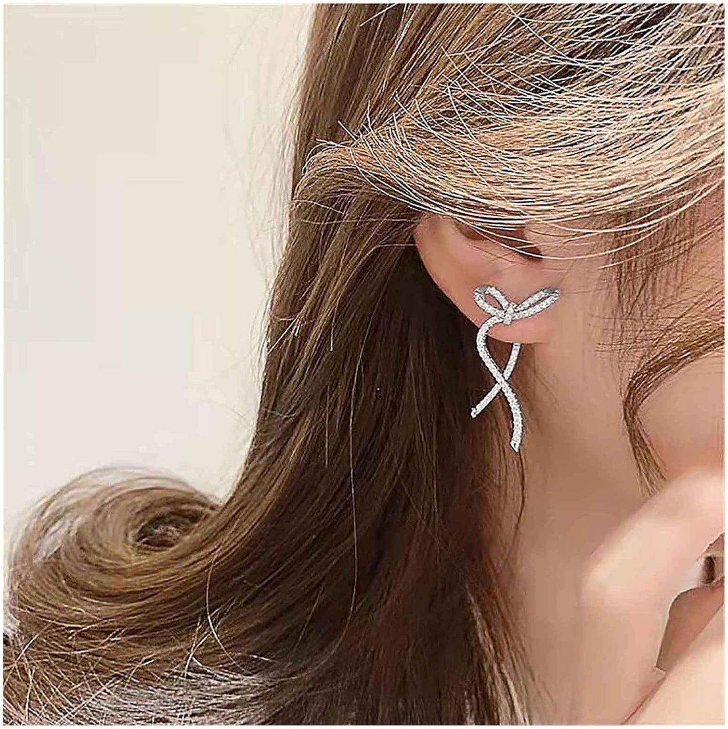 Vintage Crystal Bow Earrings Rhinestone Bow Drop Earrings Long Cz Rhinestone Earrings Gold Bow Cz Stud Earrings Jewelry for Women