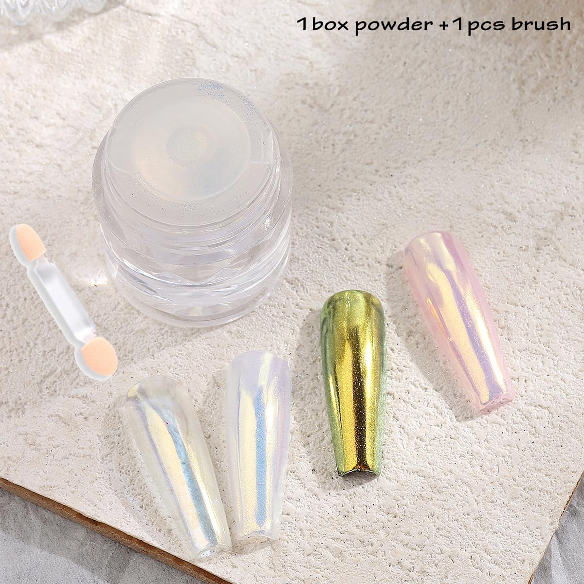 Unicorn Chrome Nail Powder, 1 Box Gold Aurora Powder, Iridescent Chrome Powder Metallic Mirror Effect Pigment, Fairy Powder Mermaid Glitter Dust Shell Pearl Nail Cromer Powder Manicure Dust