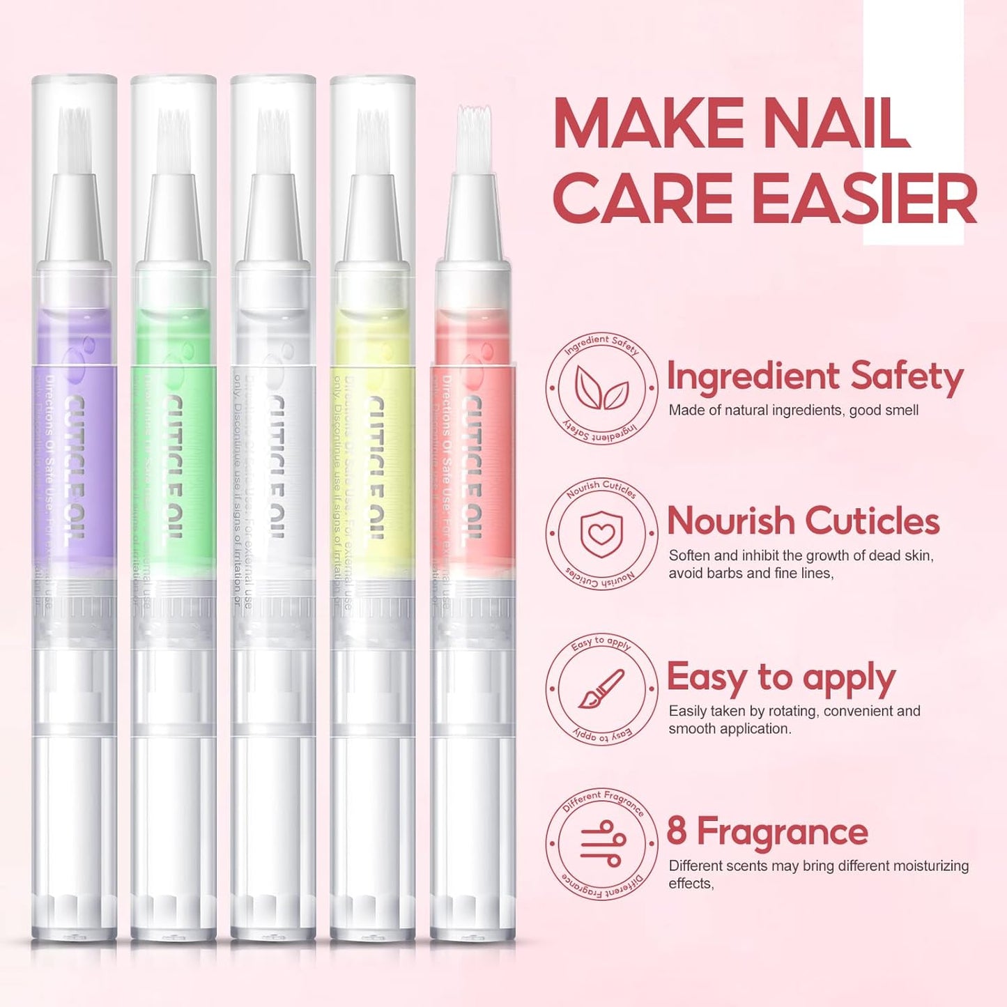Peacecolor 8Pcs Cuticle Oil Pen for Nails Nail Oil Cuticle Pen for Nourishing Dry Damaged Cuticles Multiple Flavor Cuticle Revitalizer Oil Pen Nail Strengthener Nail Care Kit