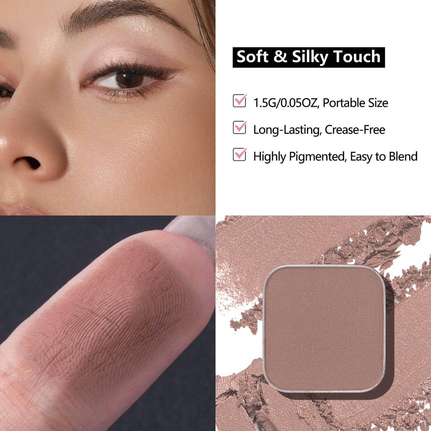 3-Color Eyeshadow Combo Pack – Matte & Shimmer Neutral Shades,Powder, Highly Pigmented, Long-Lasting, Refills Pans for Custom Magnetic Palette