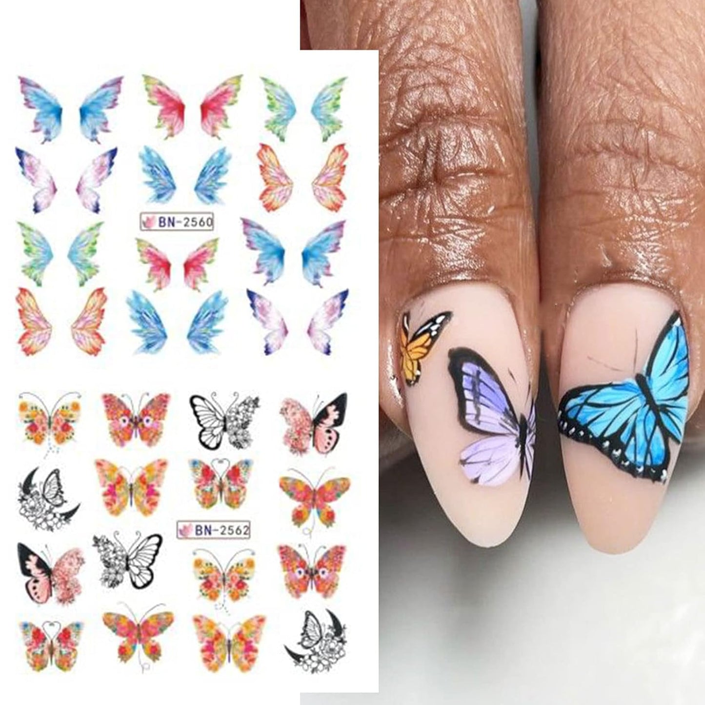 Butterfly Nail Art Sticker Colorful Butterfly Water Transfer Nail Stickers Decal Summer Nail Art Supplies for Acrylic Nail DIY Decoration Manicure Tip 12 Sheets