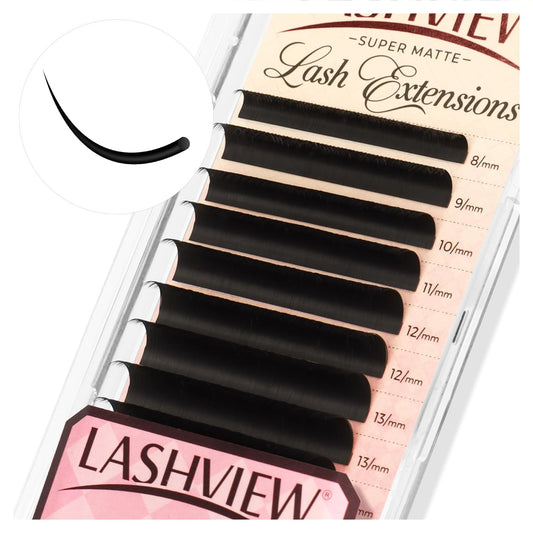 LASHVIEW Classic Lash Extensions 0.03-0.20 J/B/L/C/CC/D Curl 8-16mm Mixed & Single Length Tray, Soft Matte Dark Professional Eyelashes Extension(0.15 C 8-16mm)