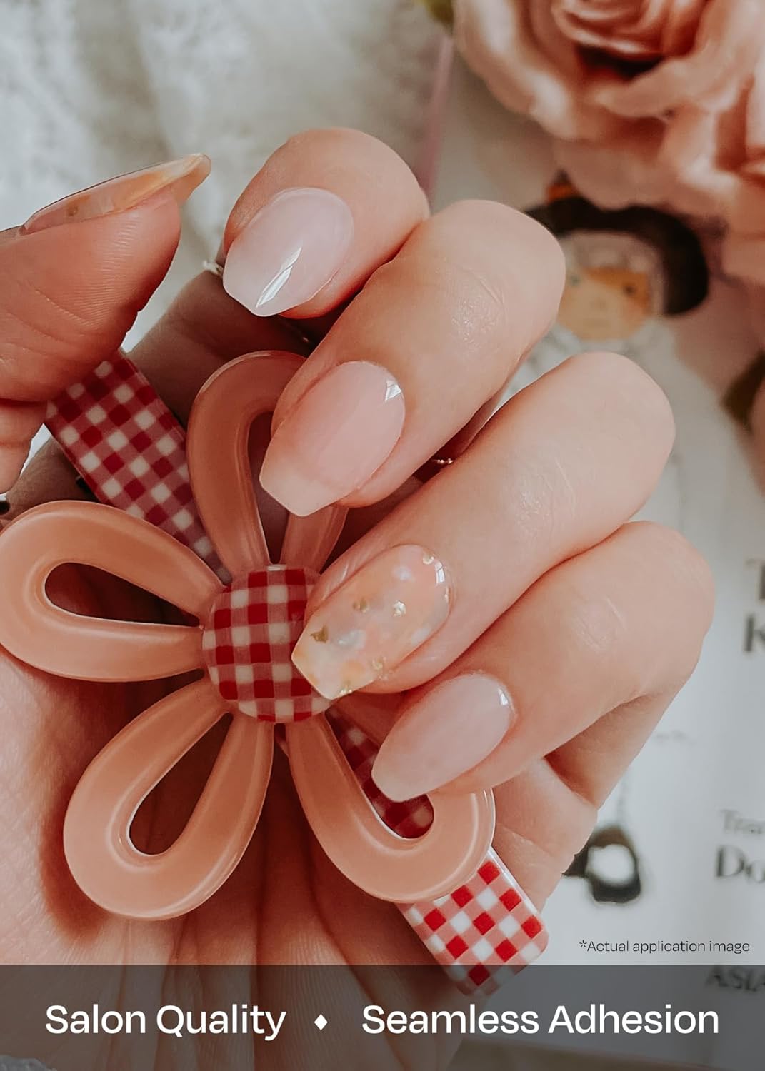 ohora Semi Cured Gel Nail Strips (N Lazy Sunday) - Pink, Patterned, Works with Any UV/LED Lamps, Salon-Quality, Long Lasting, Easy to Apply & Remove - Includes 2 Prep Pads, Nail File & Wooden Stick