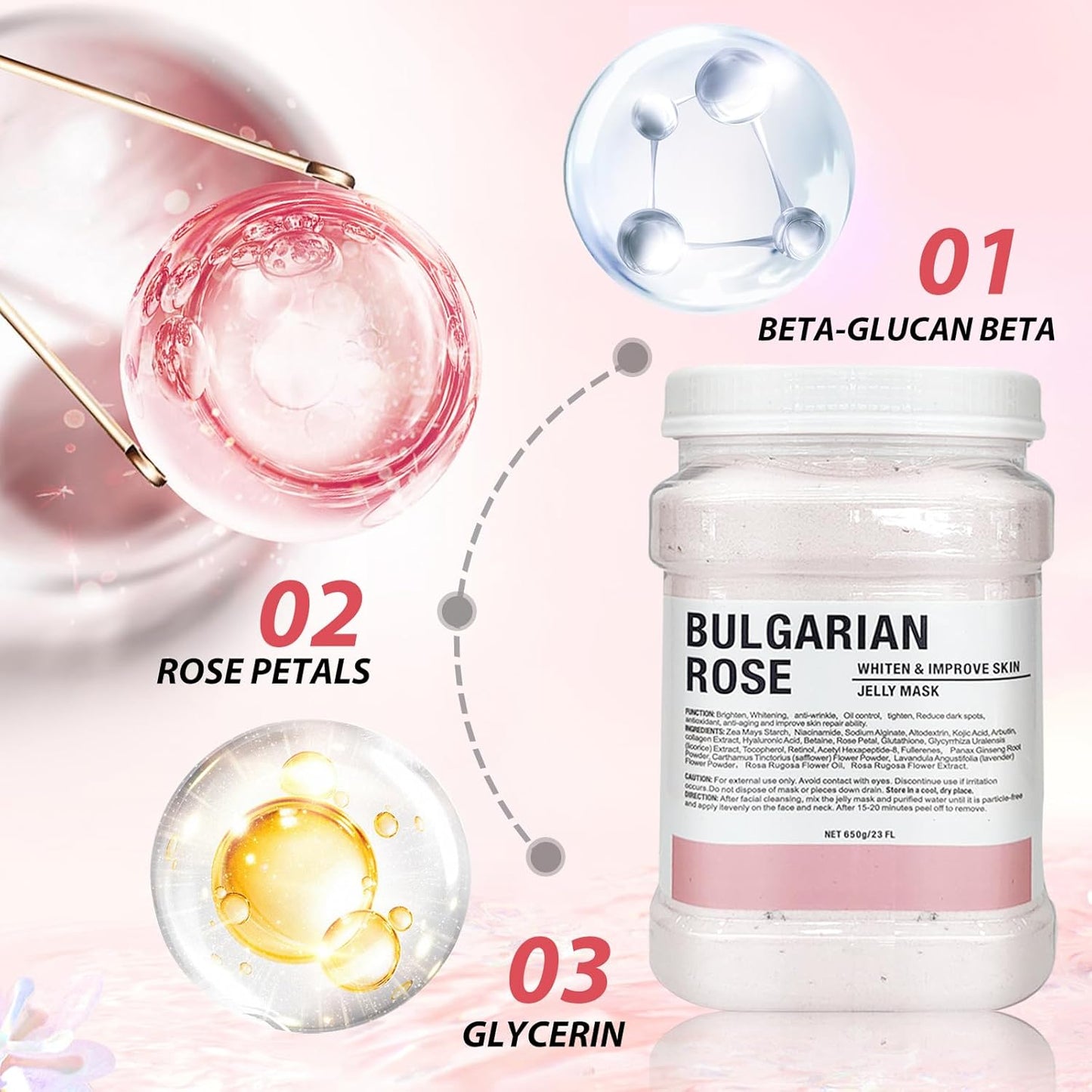 Jelly Mask for Facials, Hydrating & Moisturizing Peel-Off Rubber Gel Face Mask Skin Care for Deep Hydration & Glow, 23 Fl Oz Jar Professional Spa Use for All Skin Types with Bulgarian Rose