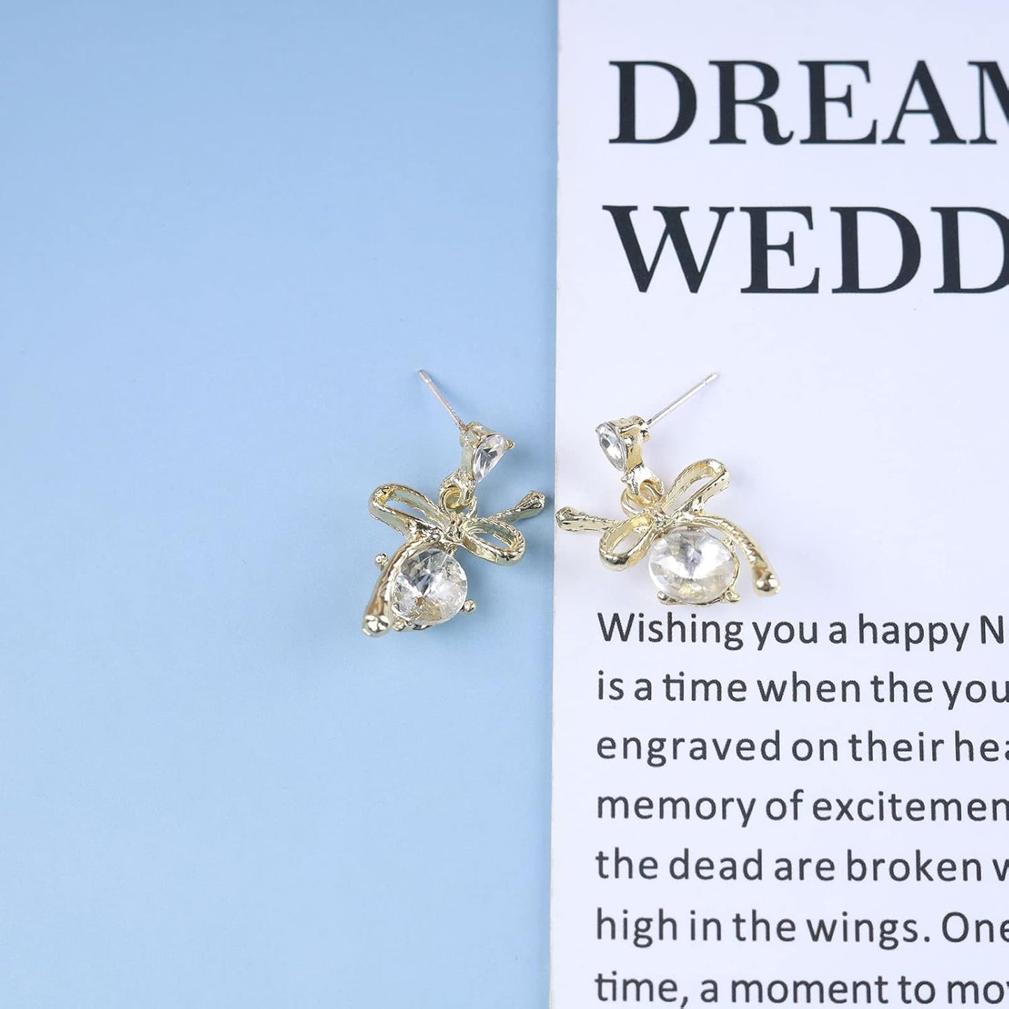 Vintage Rhinestone Bow Drop Earrings Gold Teardrop Crystal Earrings Round Cut Stud Earrings Bow Crystal Bridal Earrings Jewelry for Women