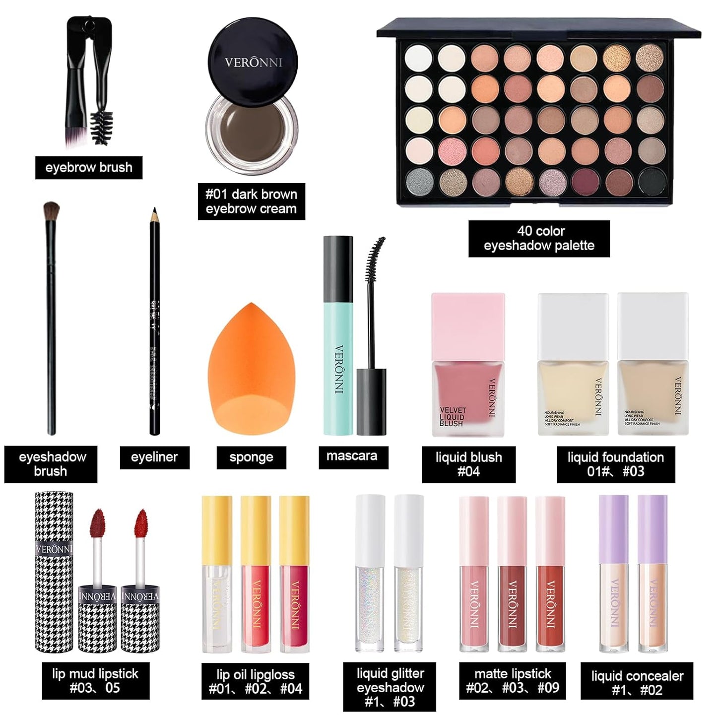VERONNI Makeup Set,All In One Makeup Kit for Women Full Kit,Multipurpose Women's Makeup Sets,Beginners and Professionals Alike,Easy to Carry (Kit 011 (22pcs))