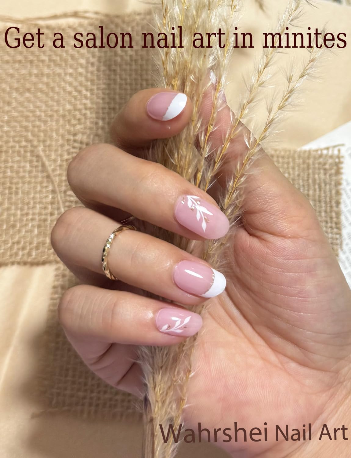 Semi Cured Gel Nail Strips, 20pcs French Leaf, Glitter, Gel Nail Stickers UV for Home Nails DIY