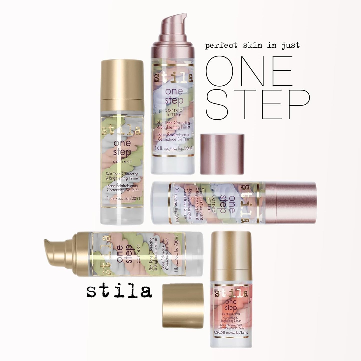 stila One Step, Color Corrector & Brightening Primer | Facial Serum to Even Skin Tone, Moisturize & Hydrate, Oil-Free Makeup | 1 Fl. Oz.
