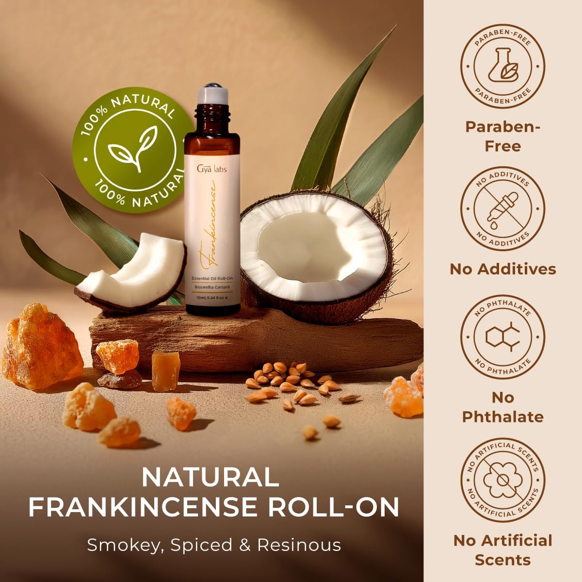 Gya Labs Frankincense Essential Oil Roll on for Face - 100% Pure Natural Frankincense Oil Roller for Skin, Aches Comfort, Soothing Aromatherapy, Self-Care Gifts for Men & Women (0.34 Fl Oz)