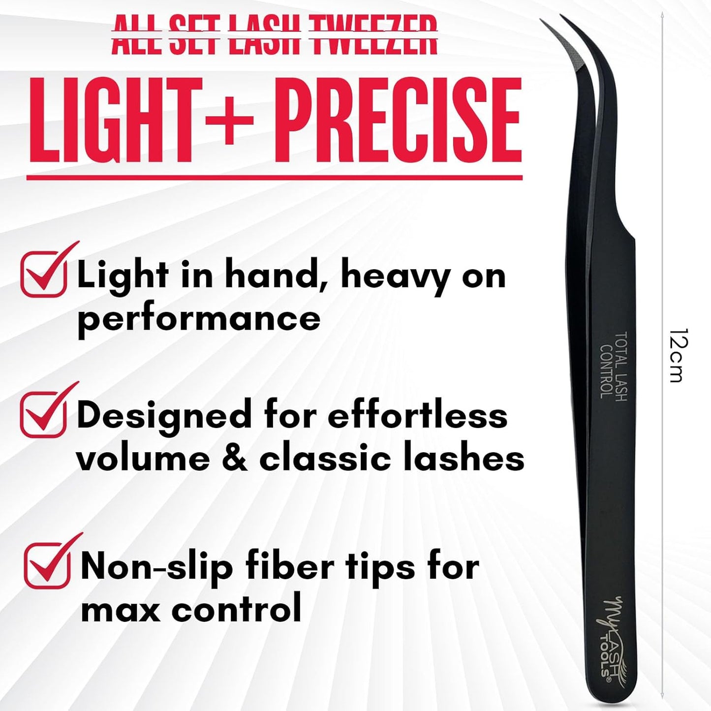 Total Lash Control Curved Classic Fiber Tip Lash Tweezer – Precision Eyelash Extension Tweezer, Professional Stainless Steel, Volume & Classic Lashes (Black)