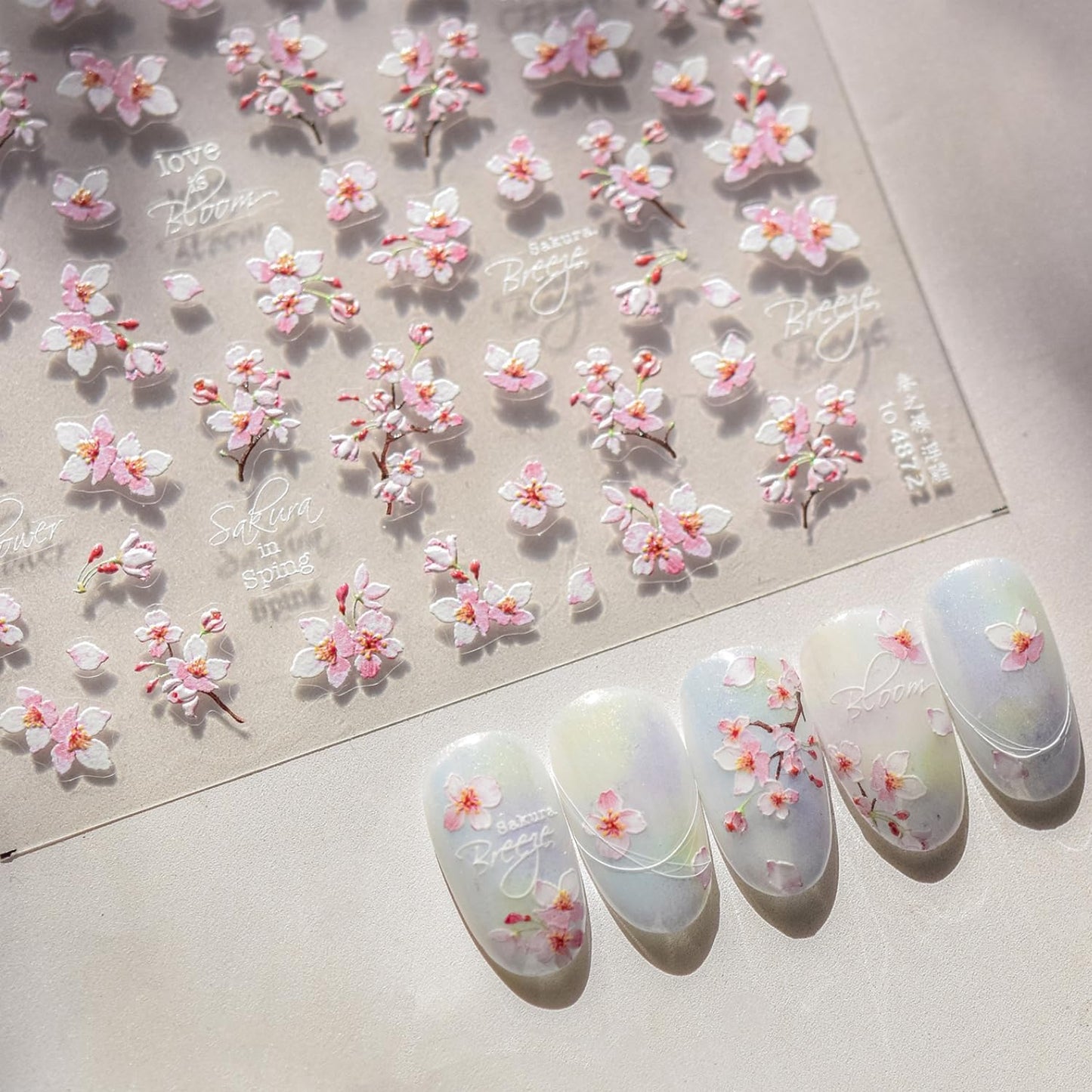 Flower Nail Stickers for Nail Art 5D Self Adhesive Nail Decals Spring Summer Nail Art Stickers White Pink Floral Nail Supplies Manicure Decoration for Women Girls