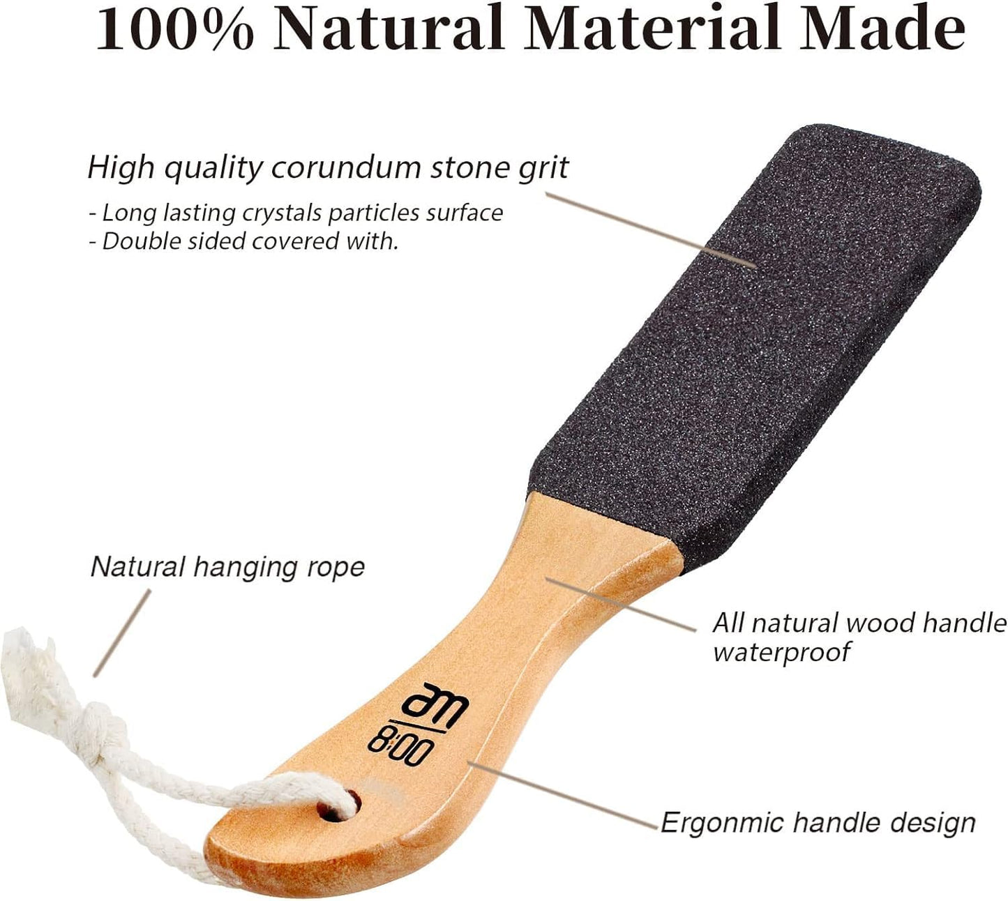 Pumice Stone Foot File (2-Pack), Wooden Handle Foot Scrubber & Callus Remover for Dry, Rough Skin and Corns Pedicure