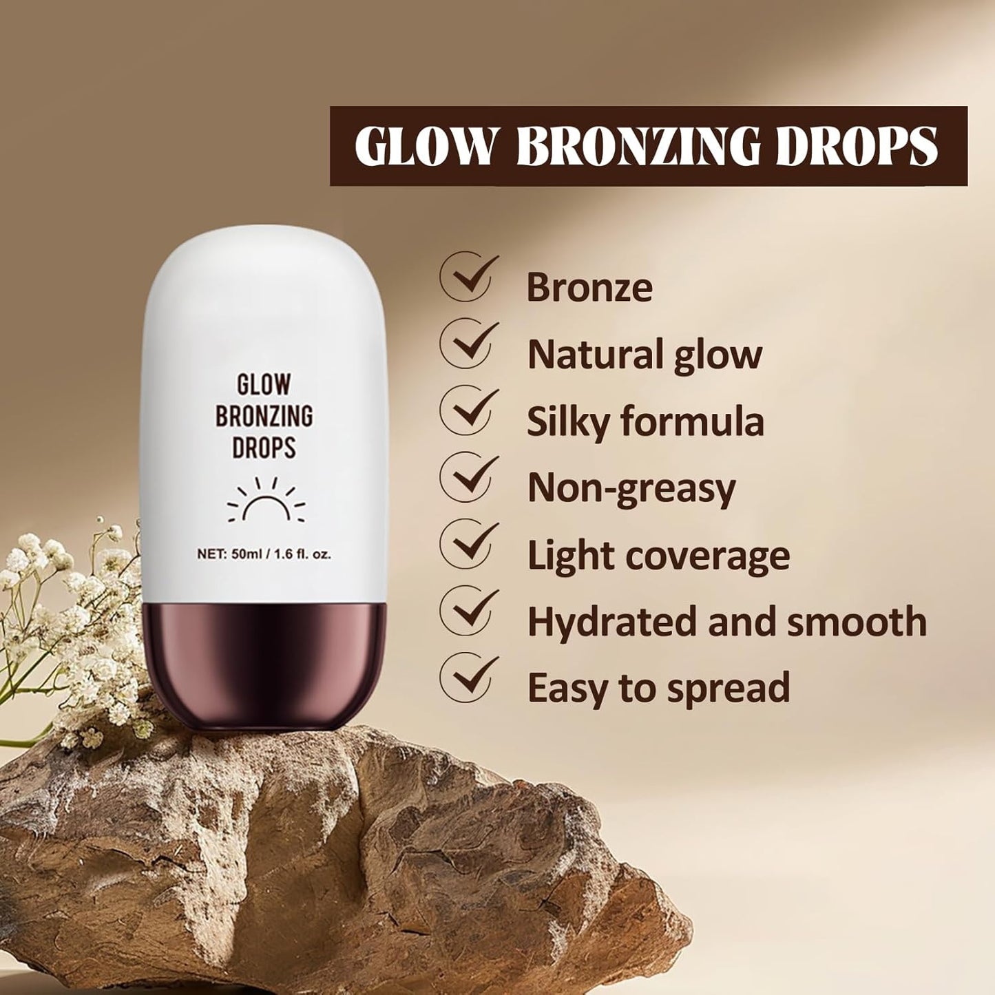 Instant Bronzing Drops, Face and Body Bronzer, Cream Liquid Bronzer Drops for Instant Tan, Bronze Drops, Blendable Lightweight Texture Bronzing Drops for Face - 03