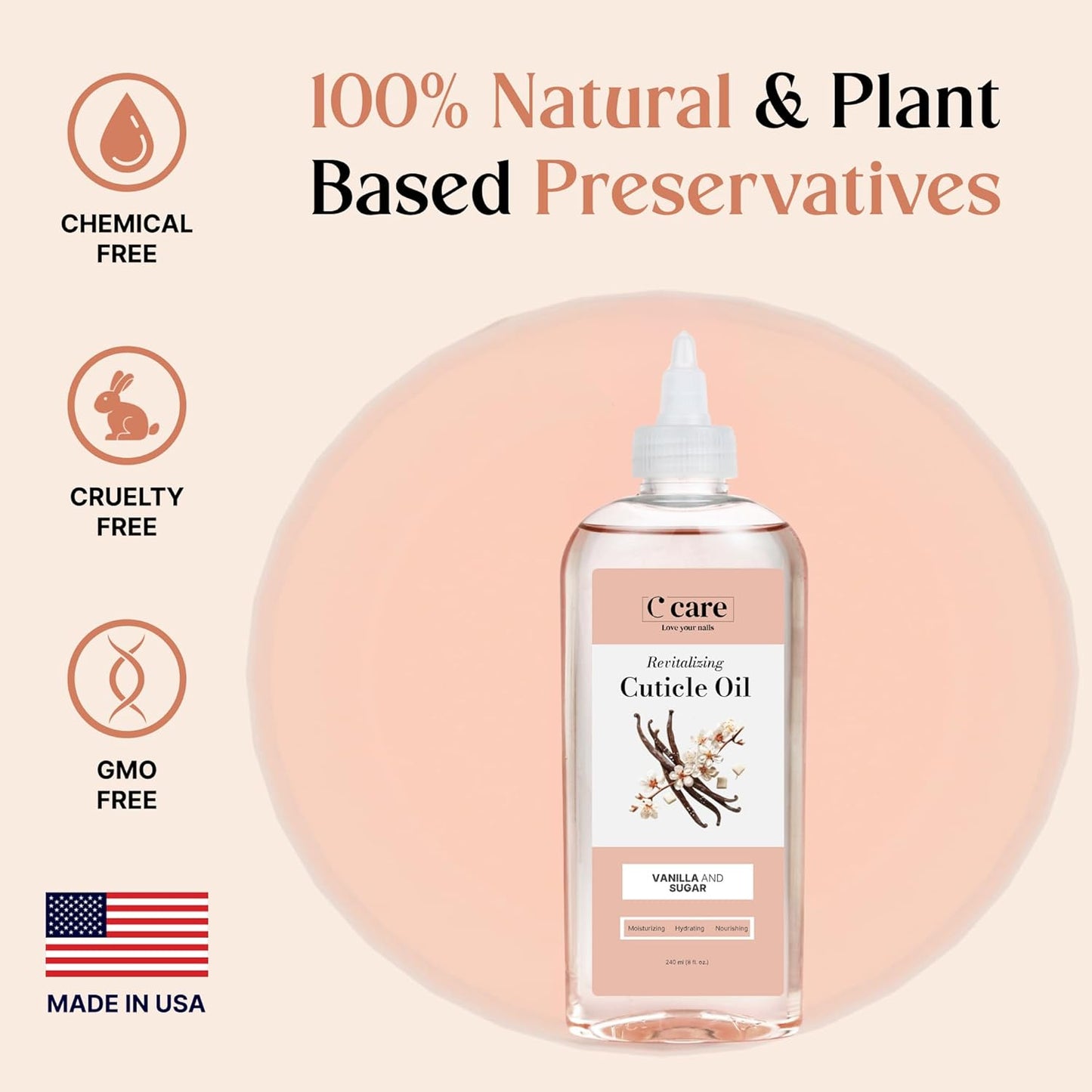 C CARE Vanilla & Sugar cuticle oil For Nails - Repairs Cuticles Overnight - Moisturizes and Strengthens Nails and Cuticles - 8 oz