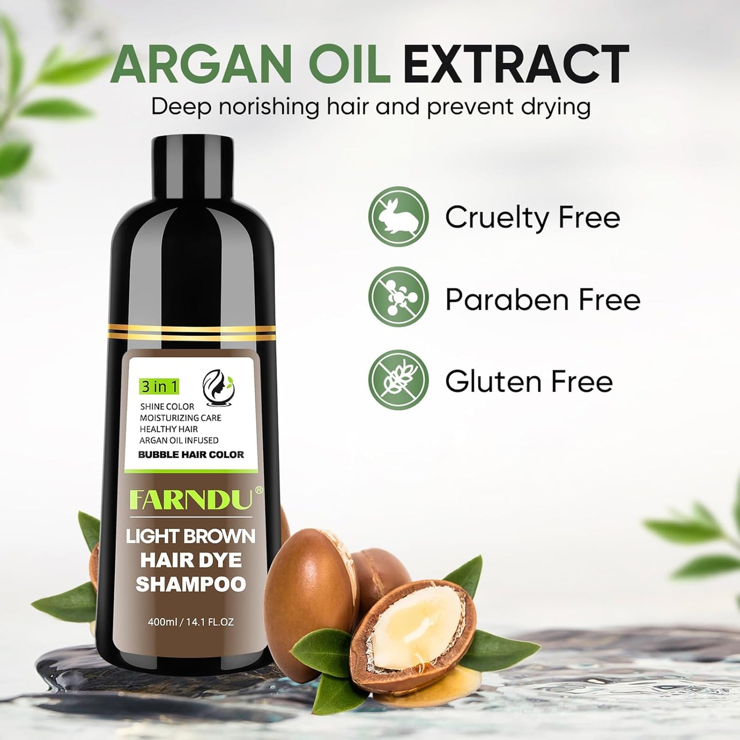 Light Brown Hair Dye Shampoo for Women Men, Instant Gray Hair Coverage Natural Herbal Hair Color Shampoo 3 In 1 champu para canas