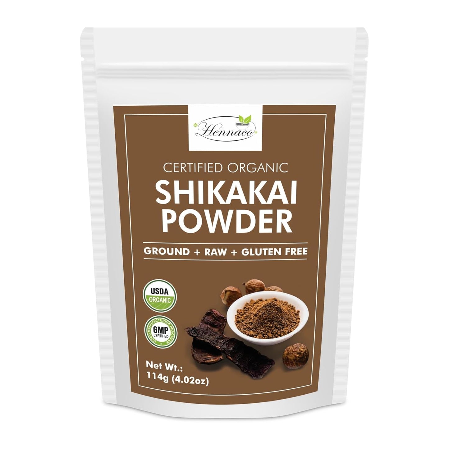 hennaco Organic Shikakai Powder| Acacia concinna Powder| Natural Hair Cleansing & Conditioning| Organic Hair Wash Powder| Shikakai Powder for Hair| 114 Grams (4 OZ)