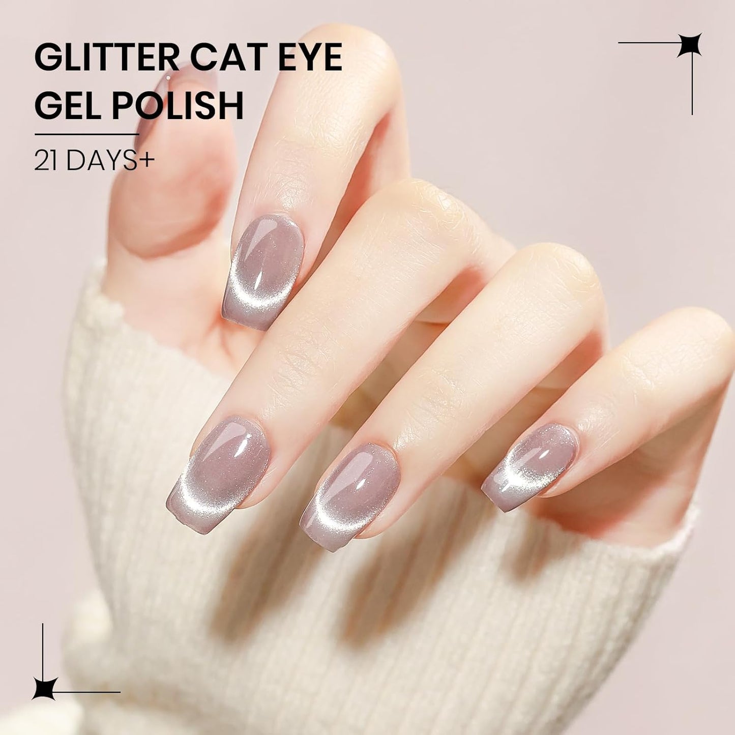 Nude Cat Eye Gel, 15ML Magnetic Crystal Holographic Cateye Gel Nail Polish Glitter Shimmer Reflective Nail Polish with Magnet Soak Off U V Salon DIY at Home