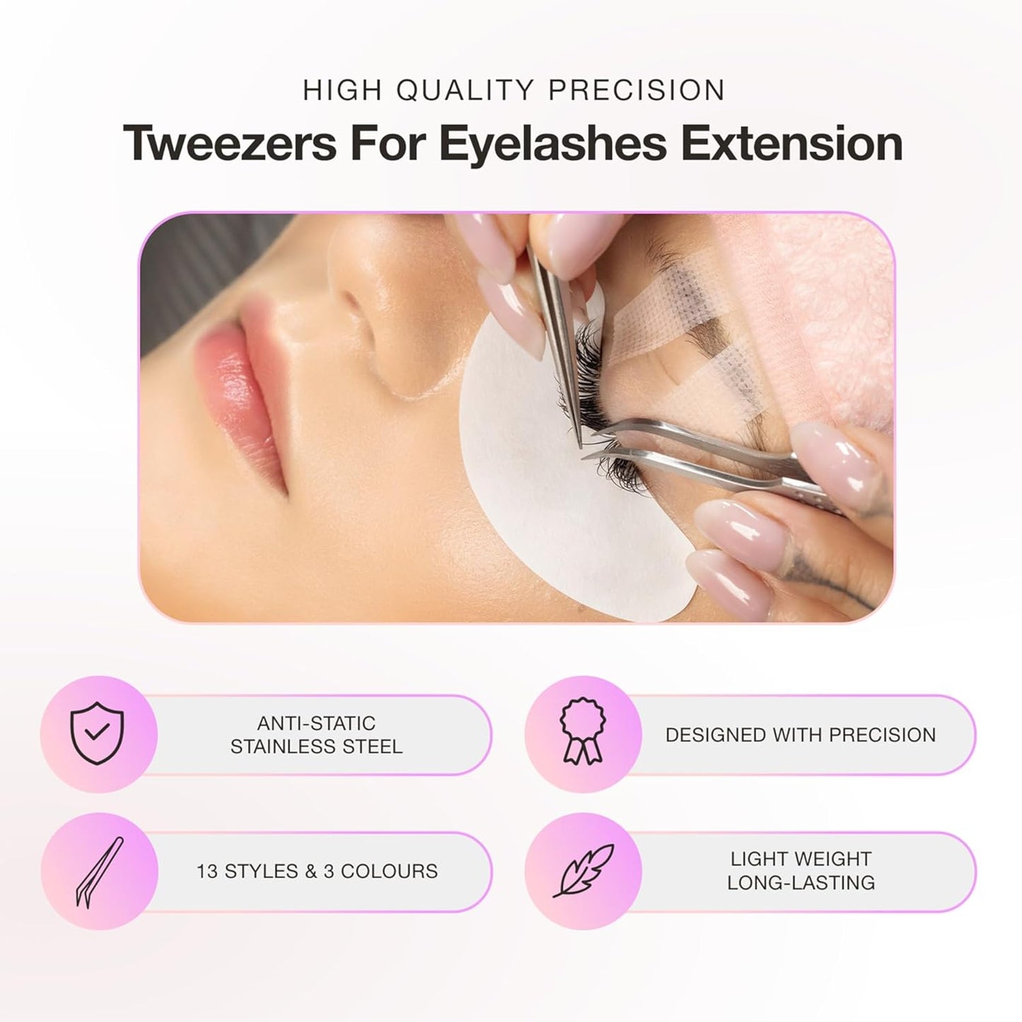 Curacoro Lash Tweezer - Professional & Precision Fiber Tip Grip Lash Tweezers for Eyelash Extensions, Multi Shapes & Purposes Tweezers for Volume, Isolation & Classic Lashes (Gold, Only Fan)