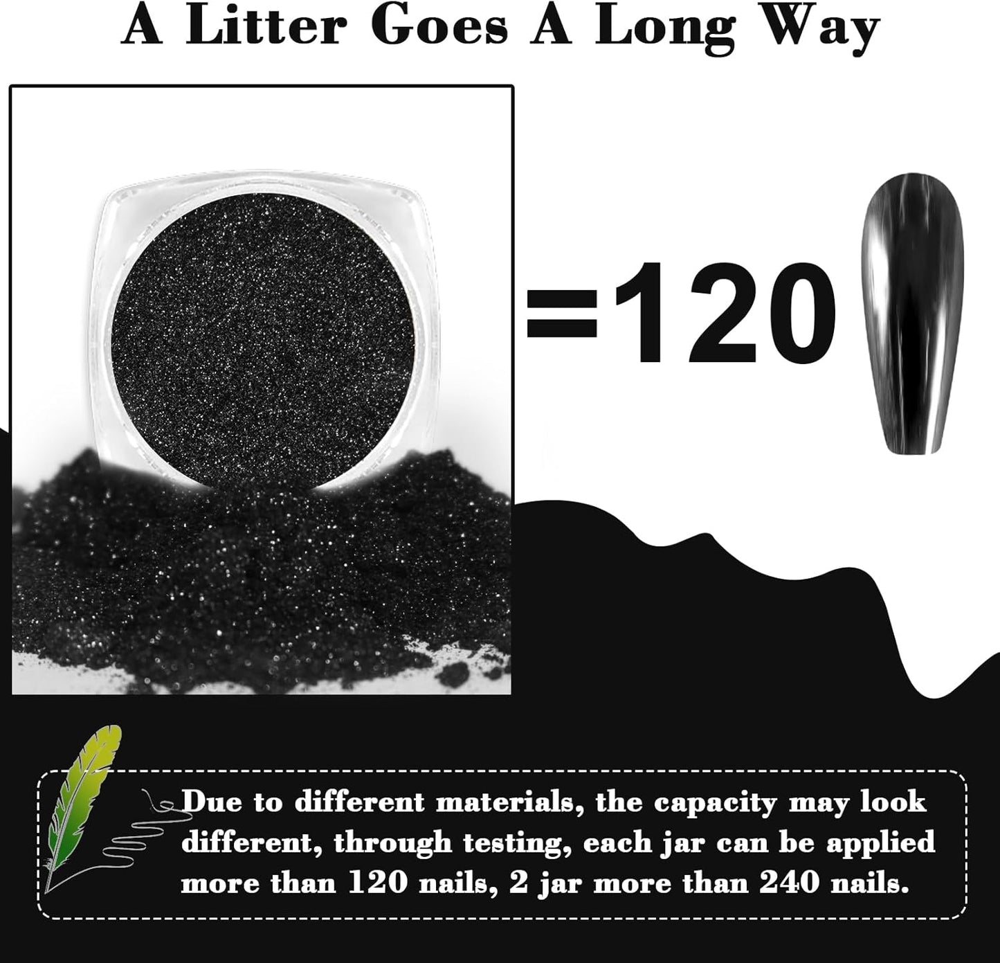 Allstarry Chrome Nail Powder 2pcs Black Silver Metallic Mirror Effect Dust Glitter Glazed Manicure Decoration Reflective Pigment for Gel Polish Nail Art Decoration- Milky Trajectory