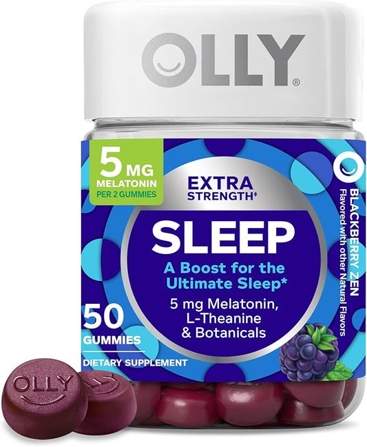 OLLY Extra Strength Sleep Gummy, Occasional Sleep Support, 5 mg Melatonin, L-Theanine, Chamomile, Lemon Balm, Sleep Aid, BlackBerry - 50 Count