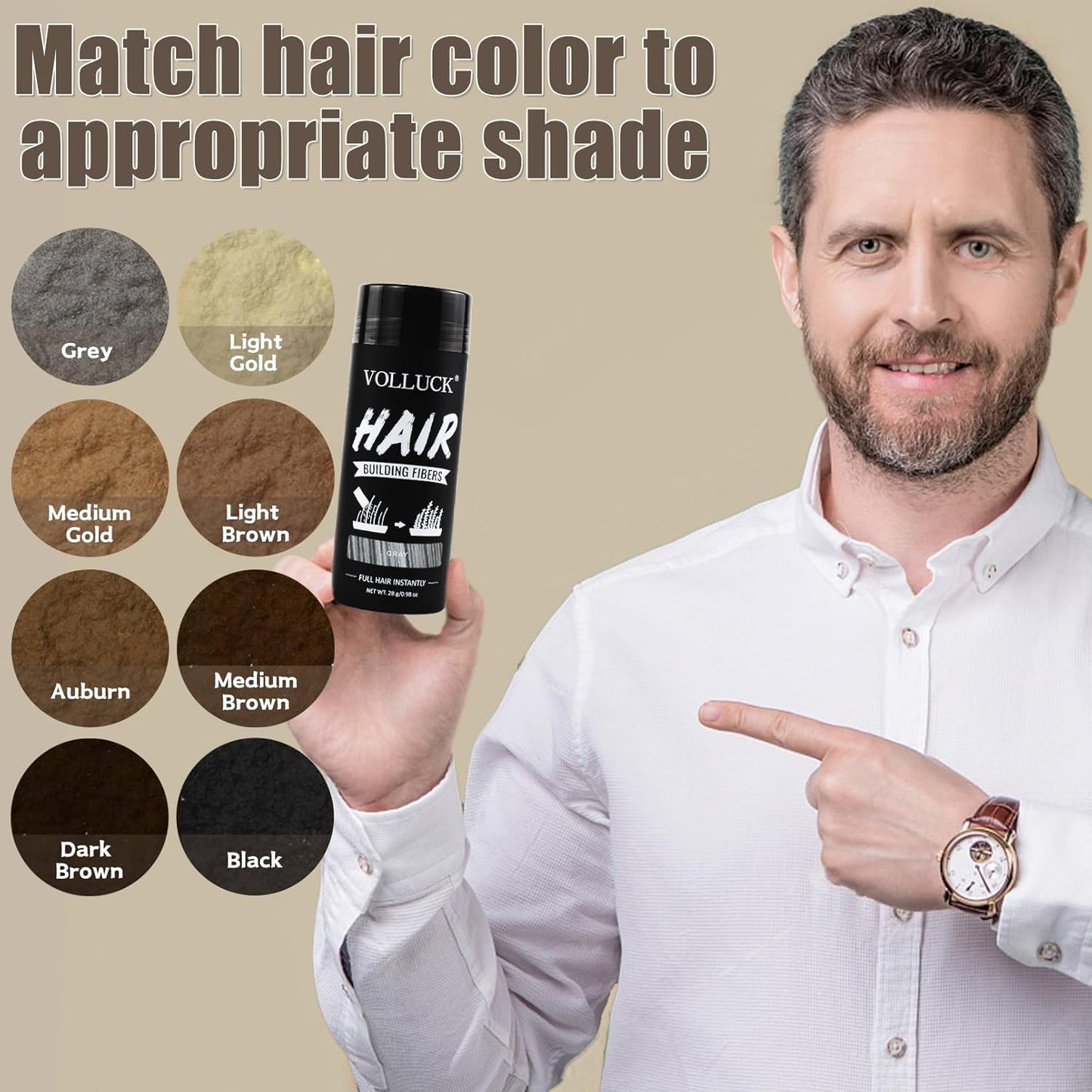 VOLLUCK Hair Fibers for Thinning Hair, Instant Coverage Hair Building Fibers for Women and men, Natural Hair Powder for Conceal Hair Loss 28 g (Gray)