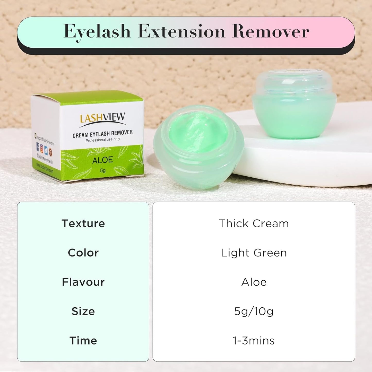 LASHVIEW Eyelash Extension Remover Cream, Light Aloe Flavor, Professional Adhesive Remover for Salon, 10g