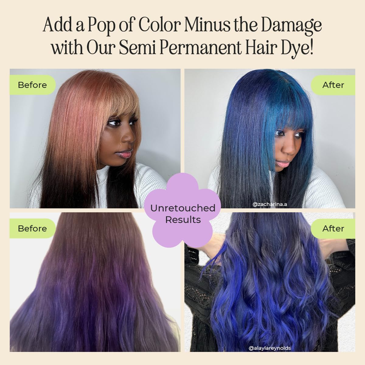INH Semi Permanent Hair Color | Color Depositing Conditioner | Dark Blue Hair Dye | No Bleach No Peroxide Temporary Royal Sapphire Tint for Women, Men | Vegan, Sulfate & Ammonia Free, Ready to Use 6oz
