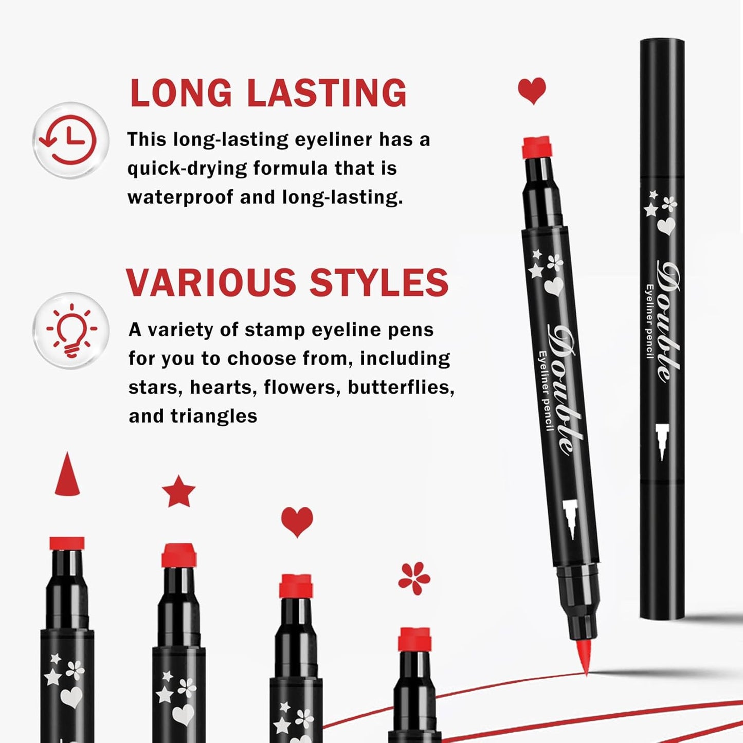 4PCS Double-headed Eyeliner Stamp Pencil Red Liquid Winged Eyeliner Stamp Pen Waterproof Smudgeproof Eye Liner Stamp for Eye Makeup