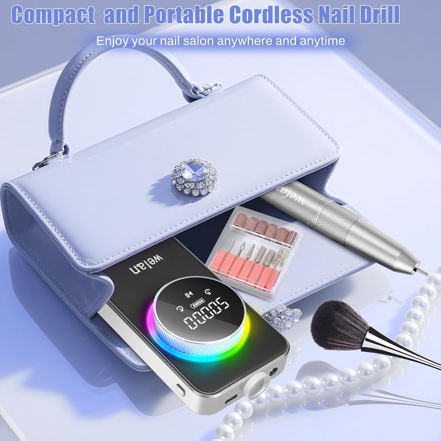 Electric Nail Drill Professional 50000RPM, 2025 Pro Fast Removal Electric Nail File for Acrylic Gel Nails, 6000mAh Rechargeable Nail Drill Machine, Efile Kit with 12pcs Bits for Manicure Salon Home