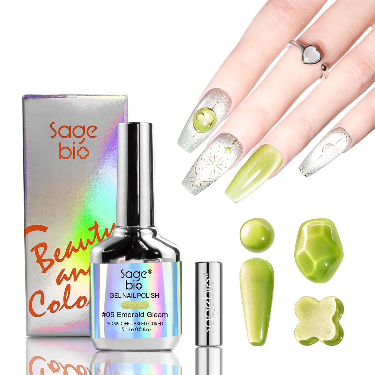 High-Density Cat Eye Gel Nail Polish with Magnet Stick, 15ml Dopamine Color Palette, Magnetic Effect Gel for DIY Manicure, Multiple Color Options - Emerald Gleam