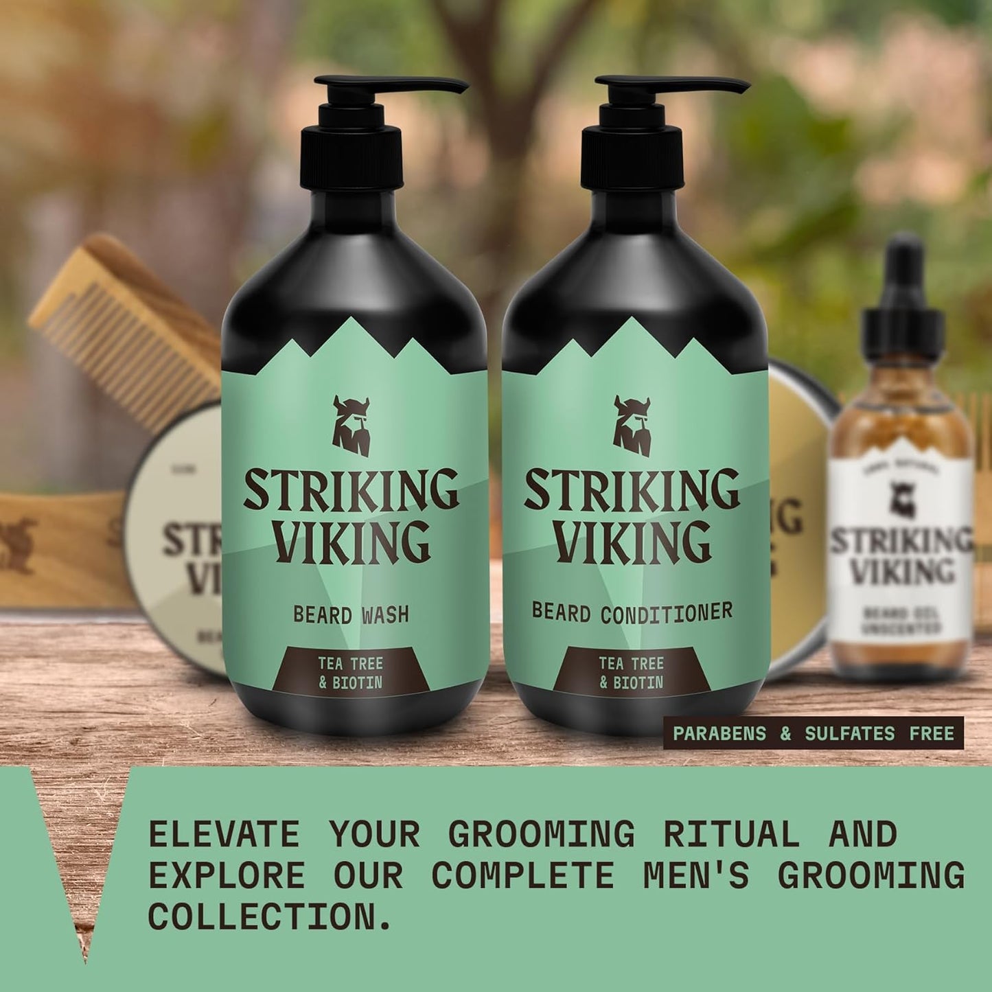 Striking Viking Beard Wash and Conditioner (Tea Tree & Biotin) - Paraben & Sulfate Free Cleansing Care for All Beard Types (10oz Per Bottle)