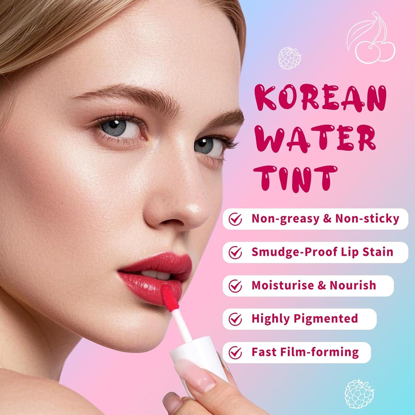 Lip Tint Stain, Long Lasting Korean Lip Stain Set, Non-sticky Waterproof Lightweight Lip and Cheek Tint, Moisturizing High Pigment Water Tint, Matte Finish Lip Tint