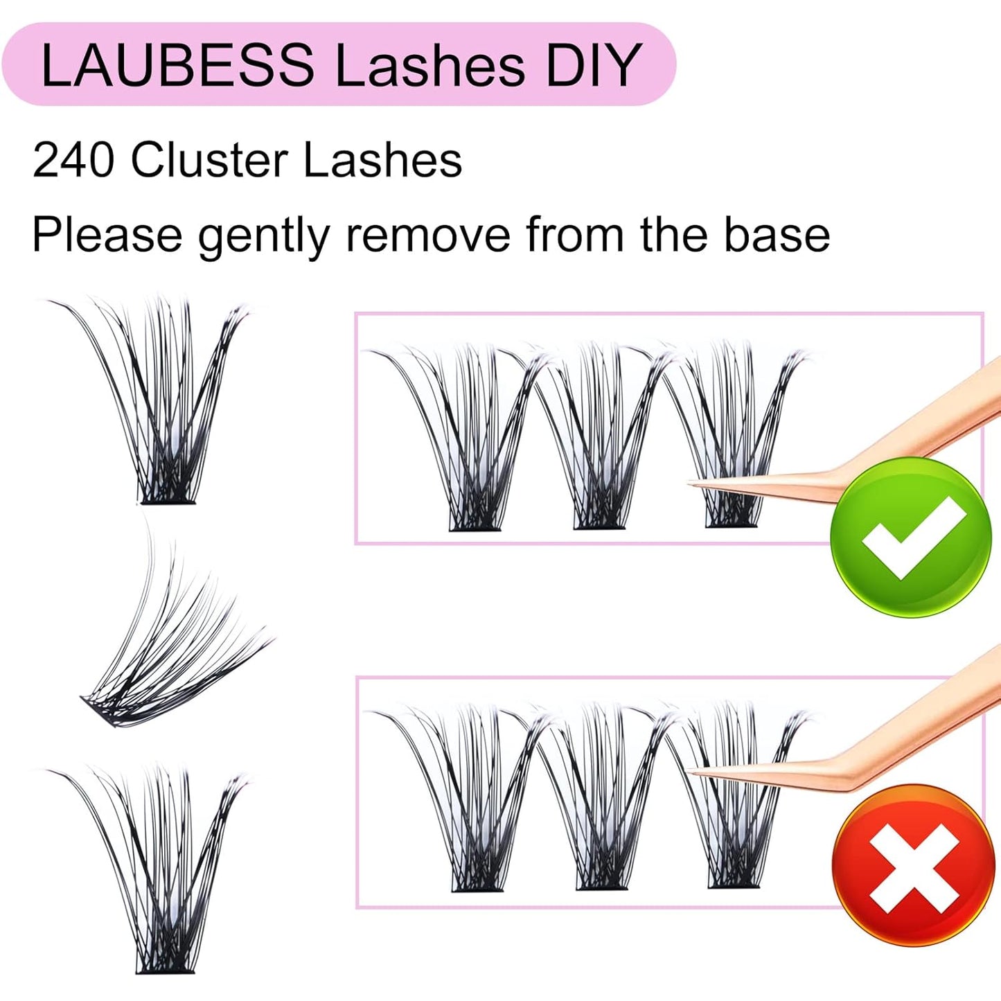 Lash Clusters LAUBESS Individual Lashes Waterproof Eyelash Clusters Mixed Tray Cluster Eyelash Extensions Soft Cluster Lashes for Beginners (40D-D-18)